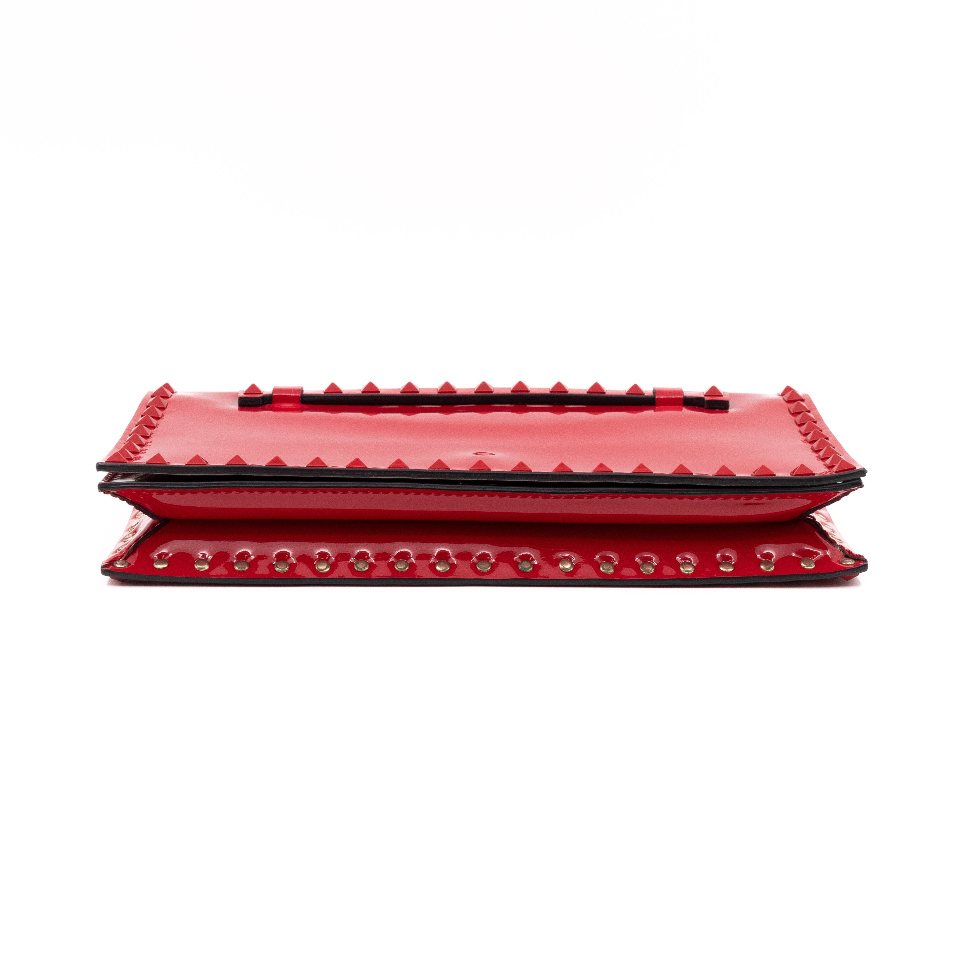 Rockstud Flap Clutch Red Patent Leather