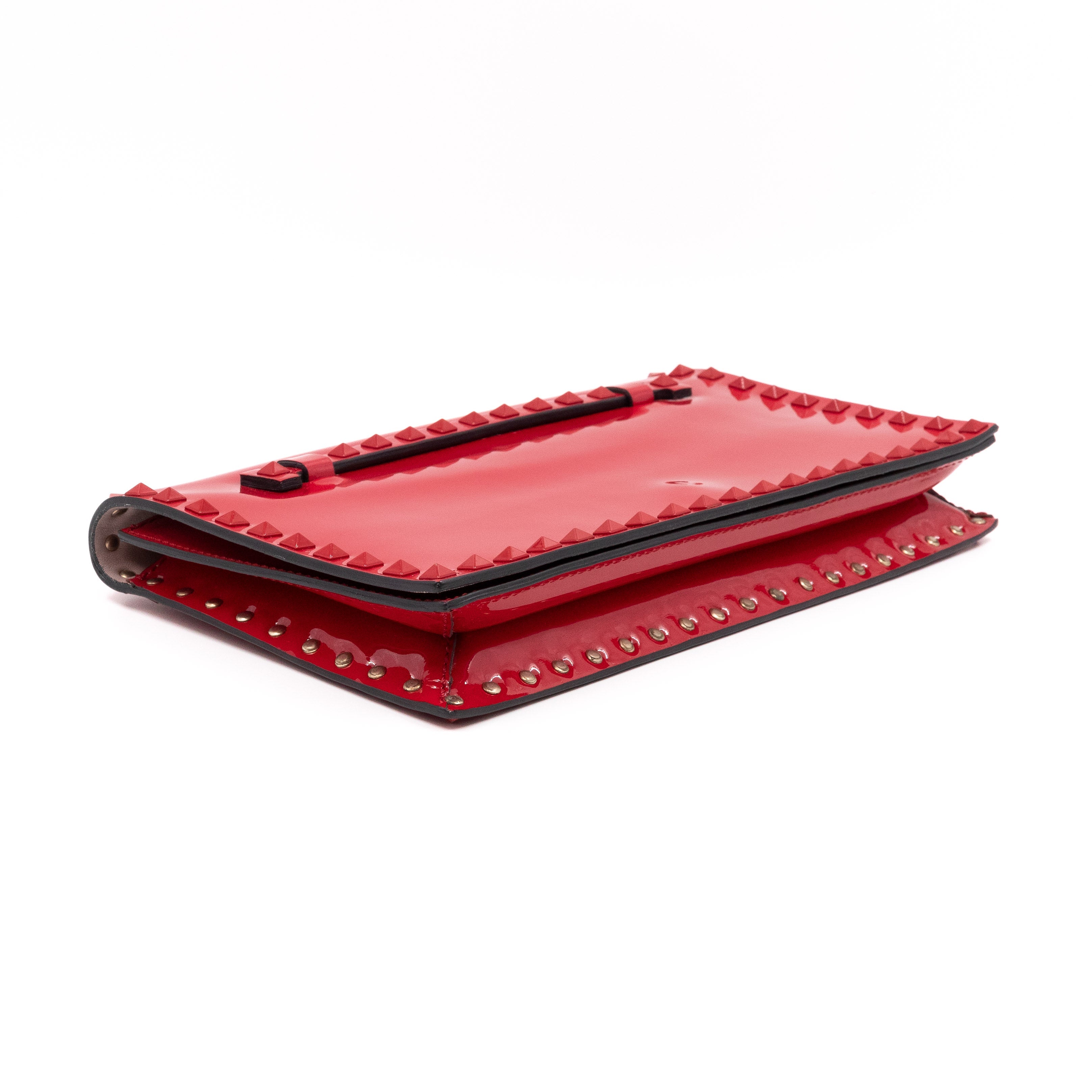Rockstud Flap Clutch Red Patent Leather