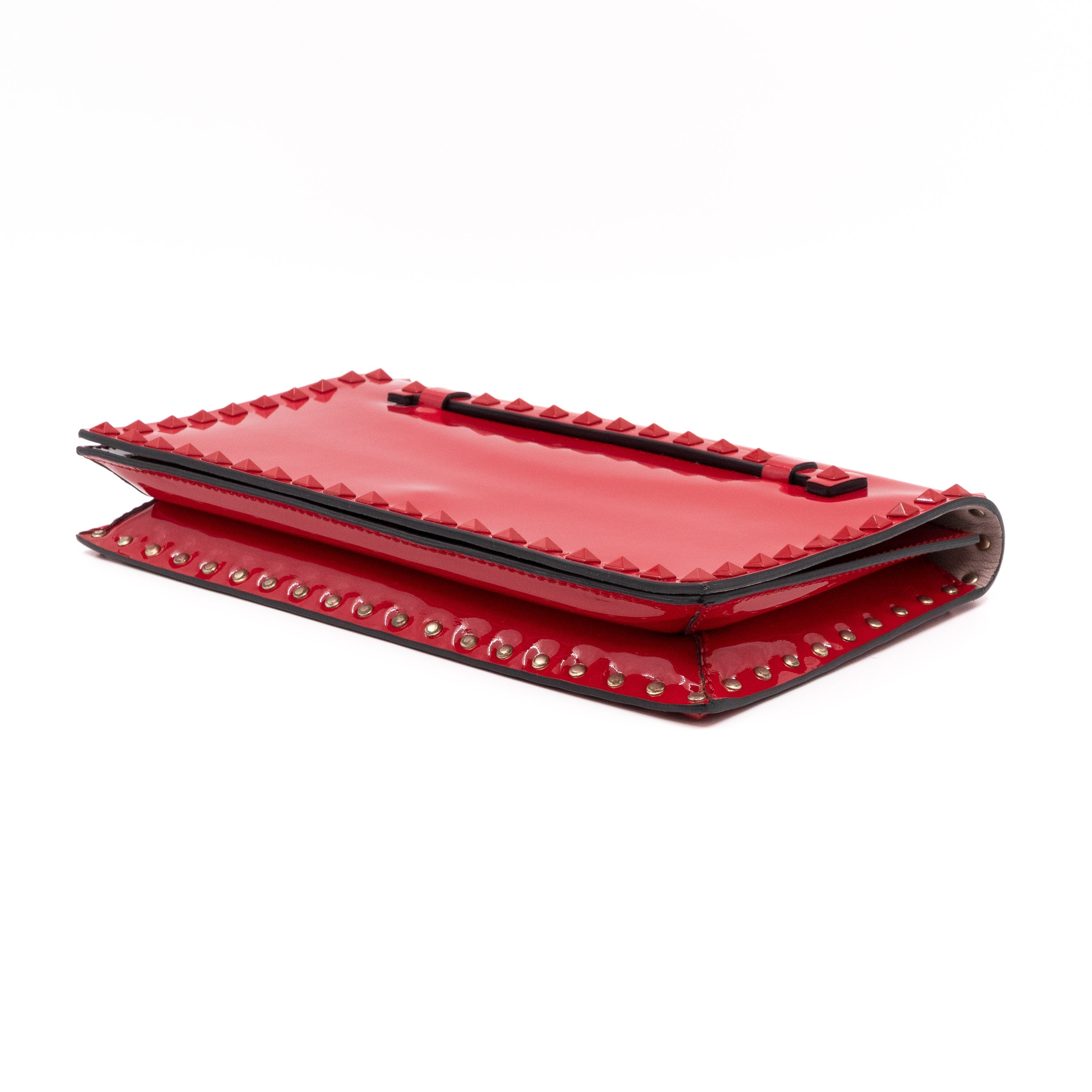 Rockstud Flap Clutch Red Patent Leather