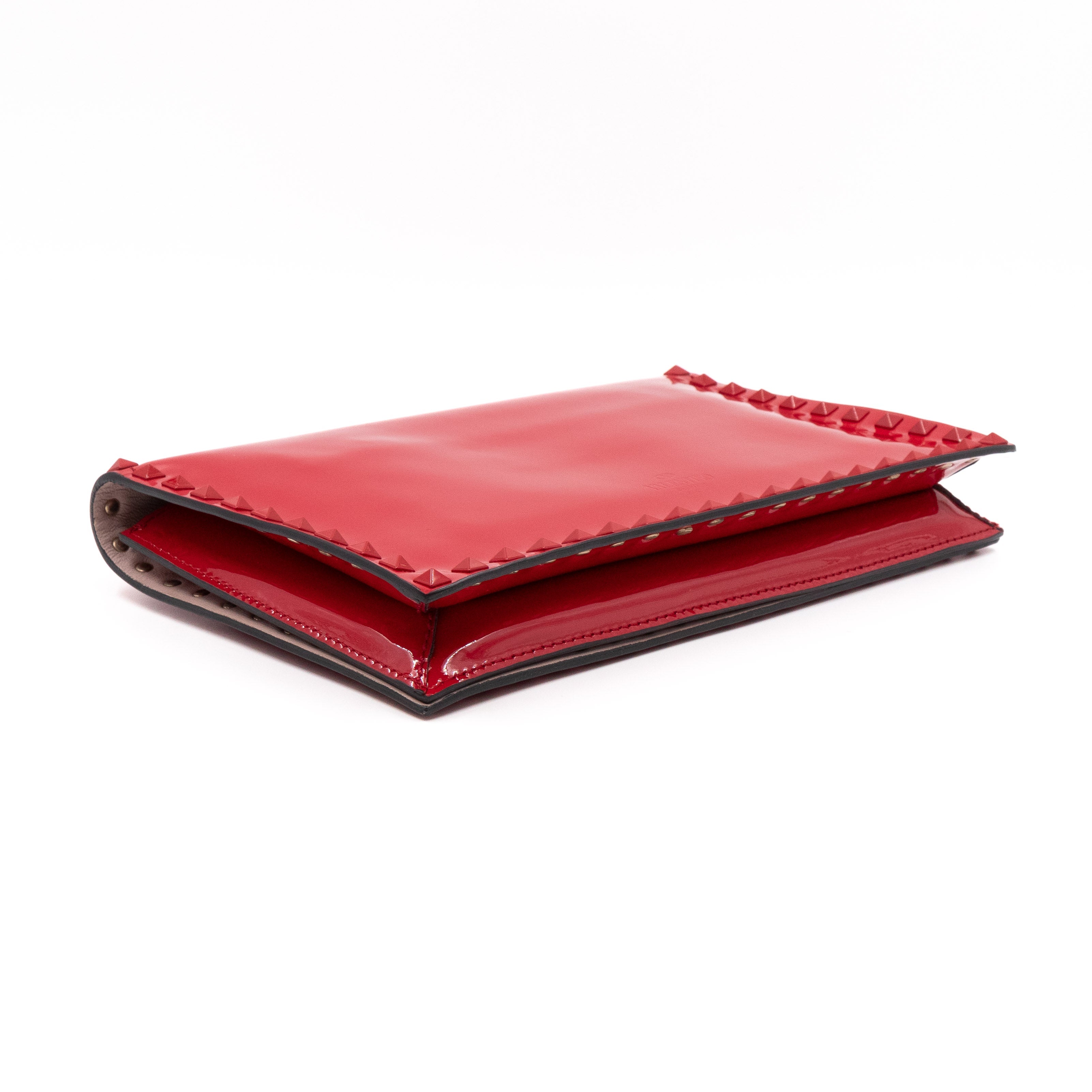 Rockstud Flap Clutch Red Patent Leather