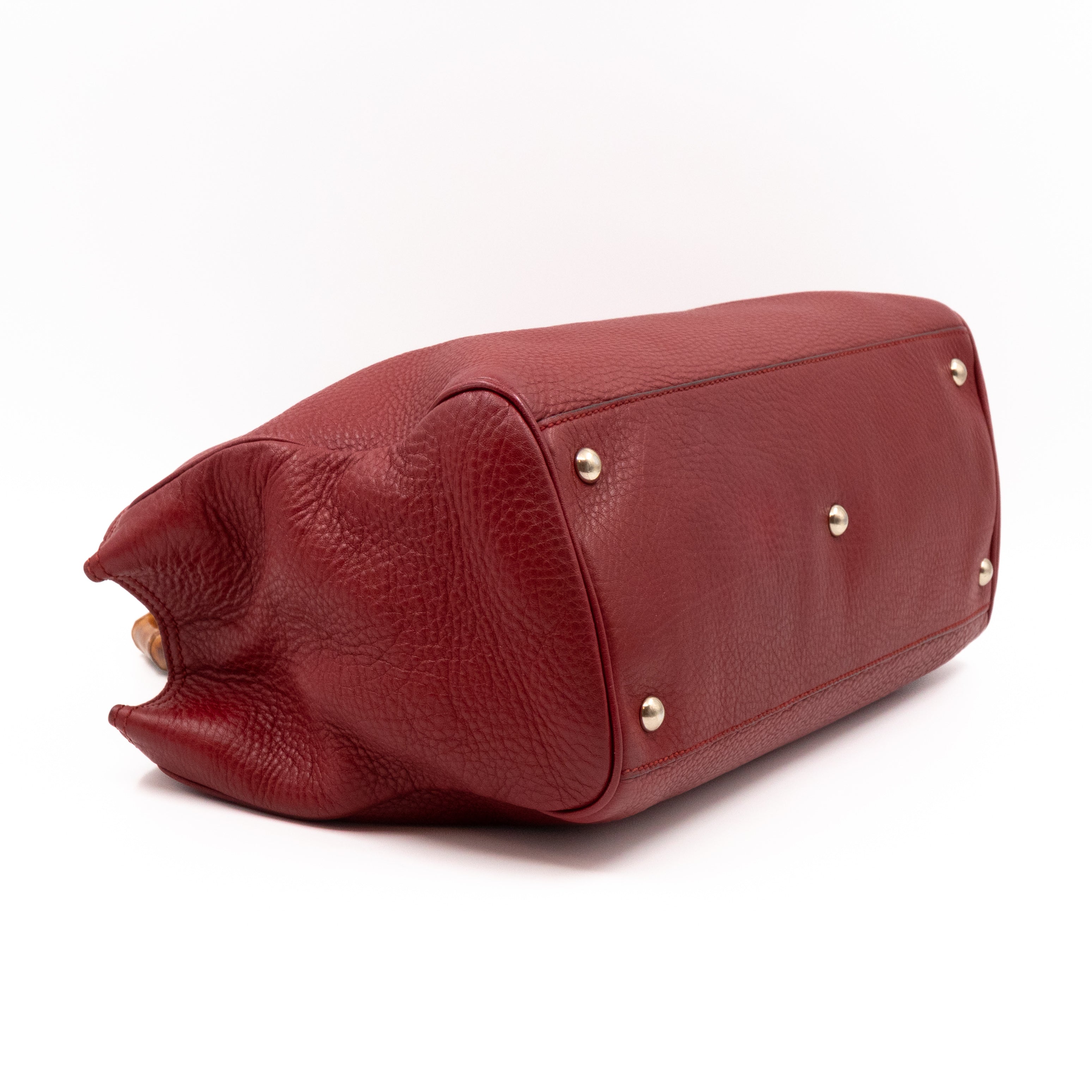 Bamboo Shopper Tote Red Leather