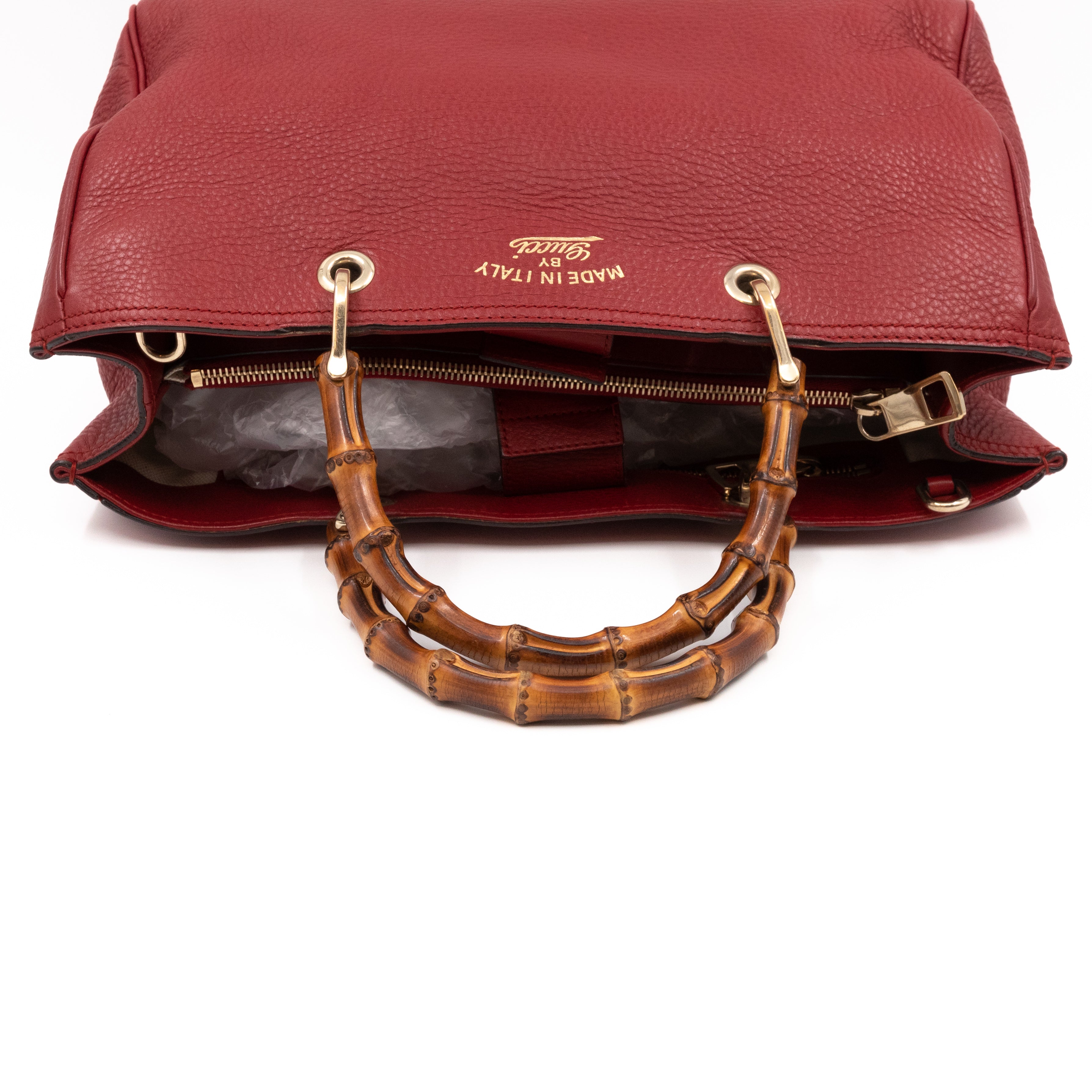 Bamboo Shopper Tote Red Leather