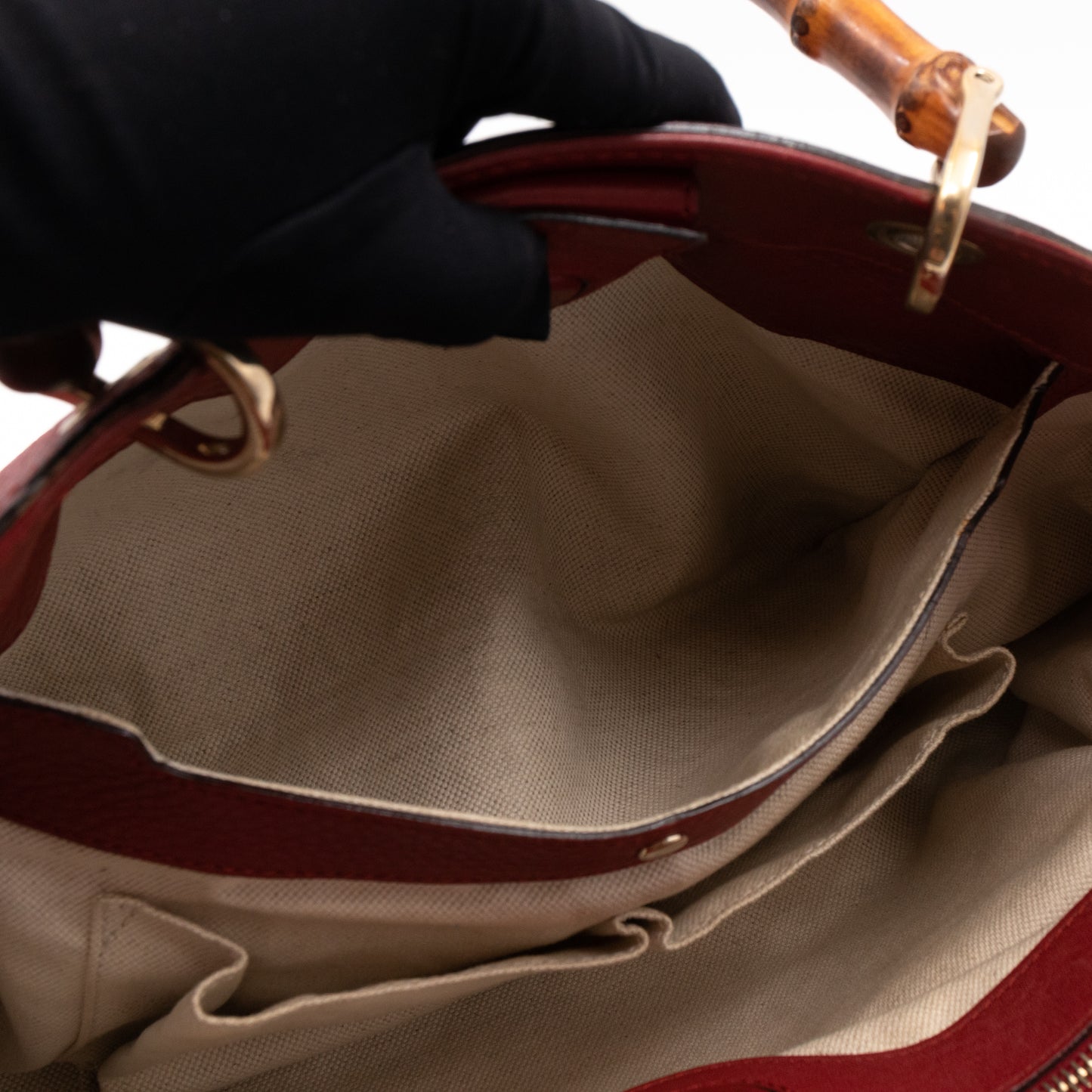 Bamboo Shopper Tote Red Leather