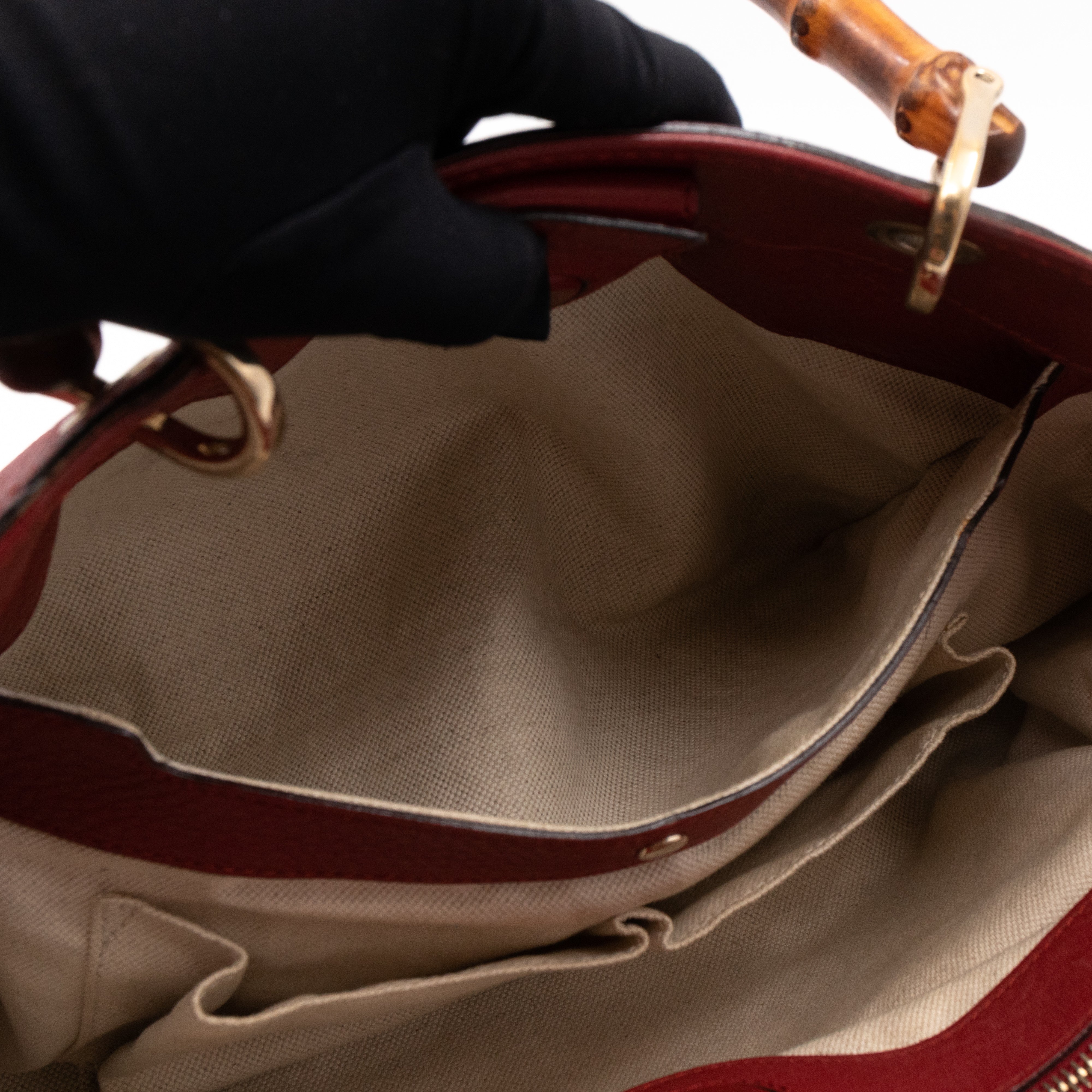 Bamboo Shopper Tote Red Leather