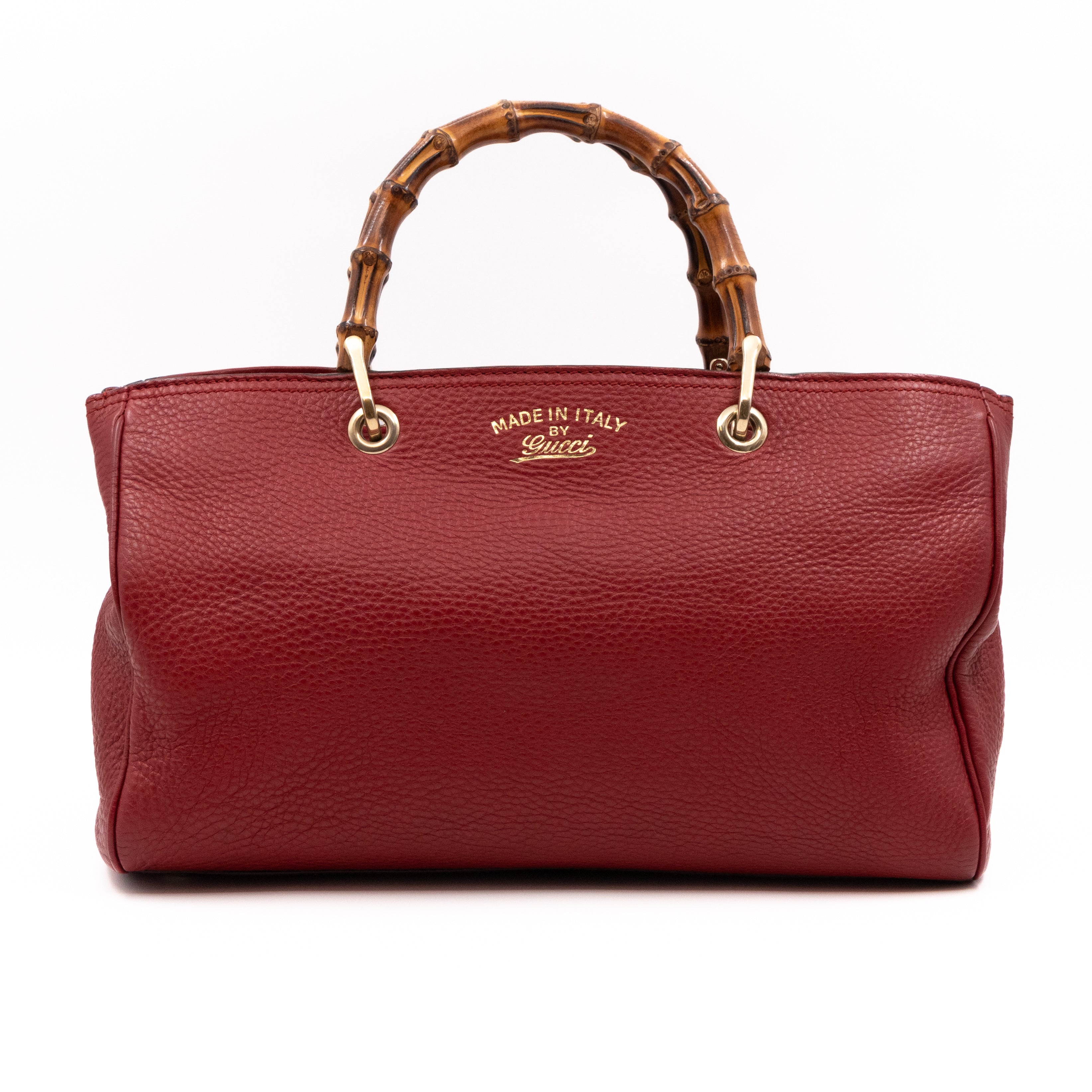 Bamboo Shopper Tote Red Leather
