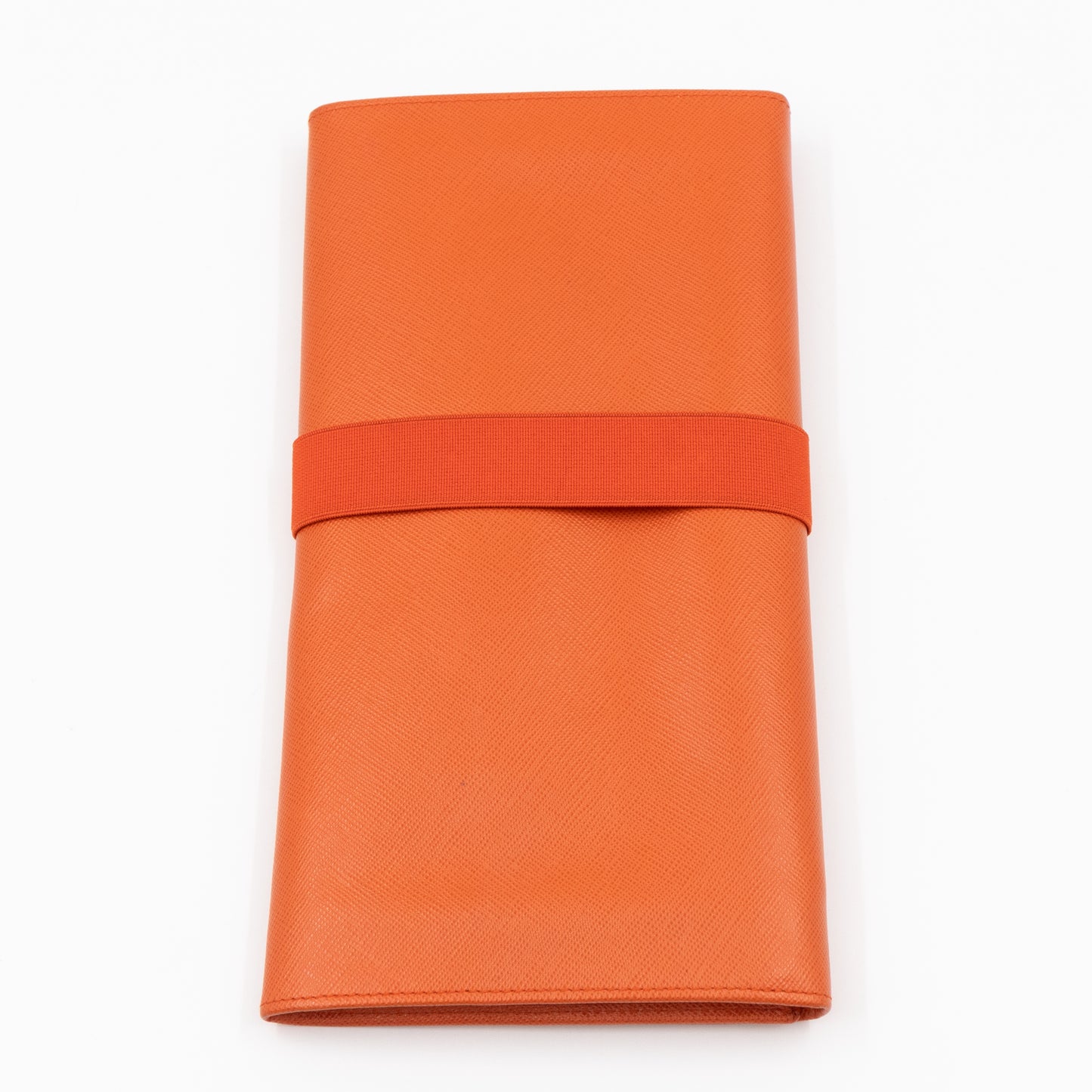 Flat Clutch with Stretch Band Orange Saffiano