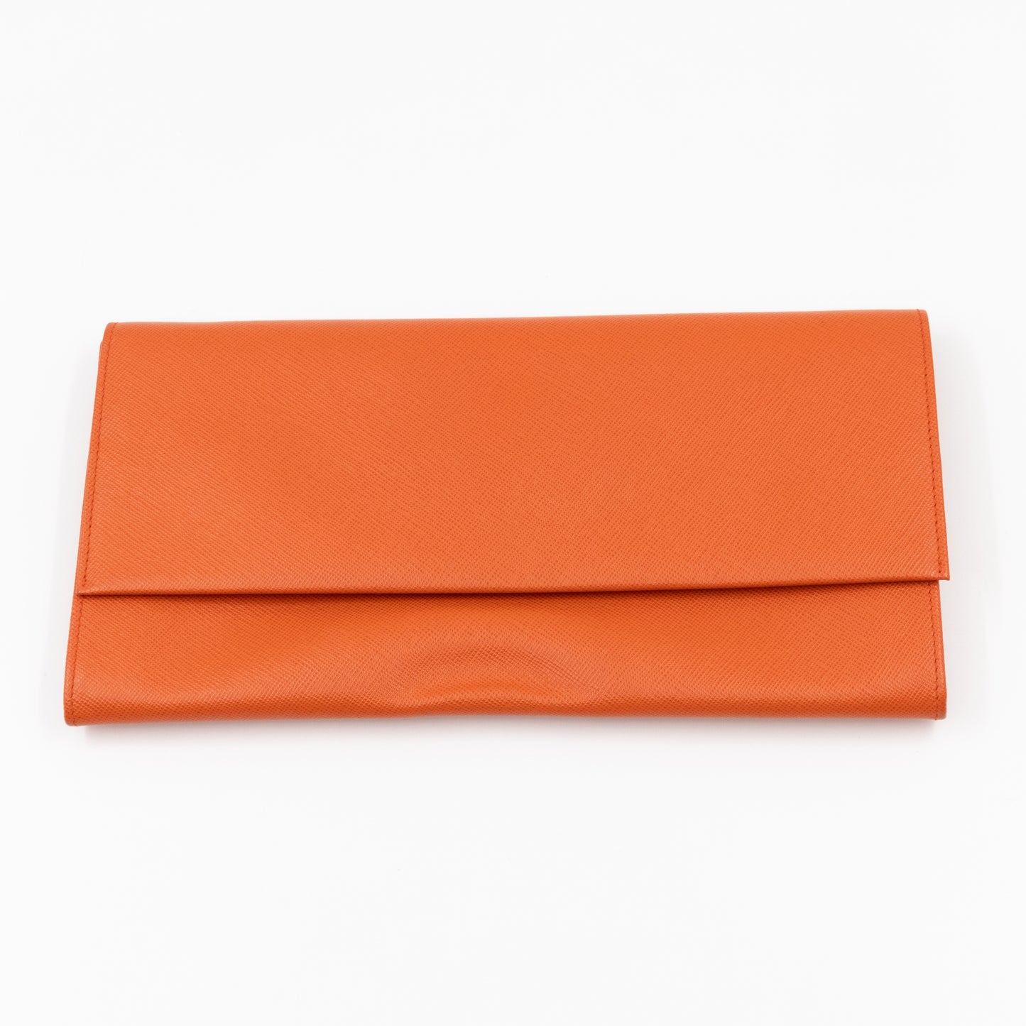 Flat Clutch with Stretch Band Orange Saffiano