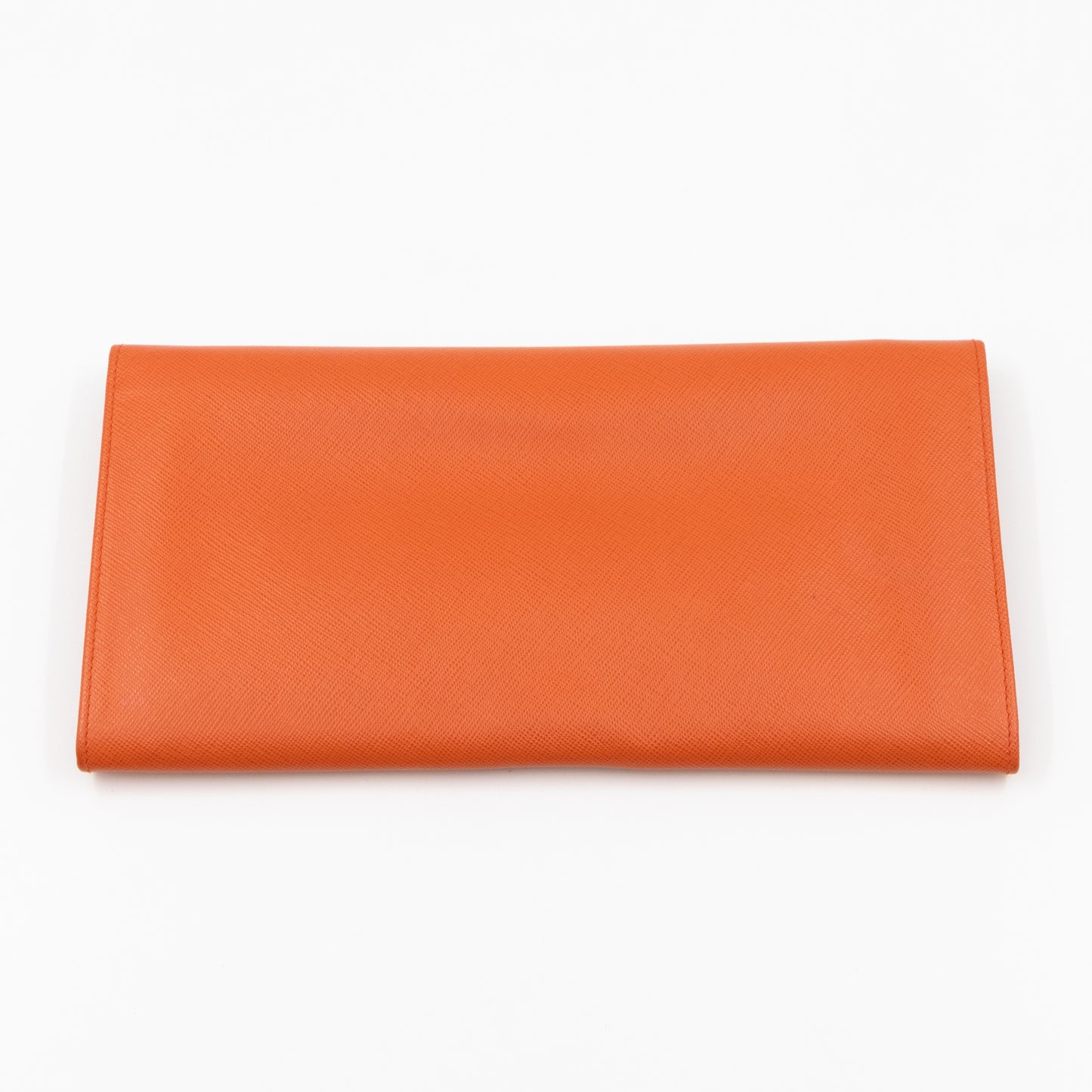 Flat Clutch with Stretch Band Orange Saffiano