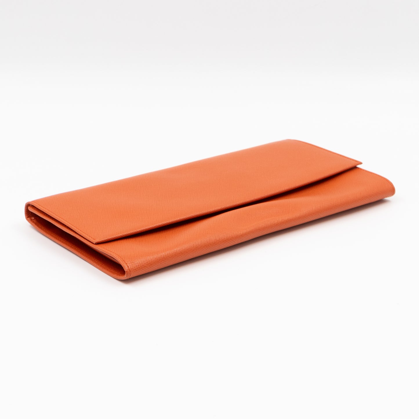 Flat Clutch with Stretch Band Orange Saffiano