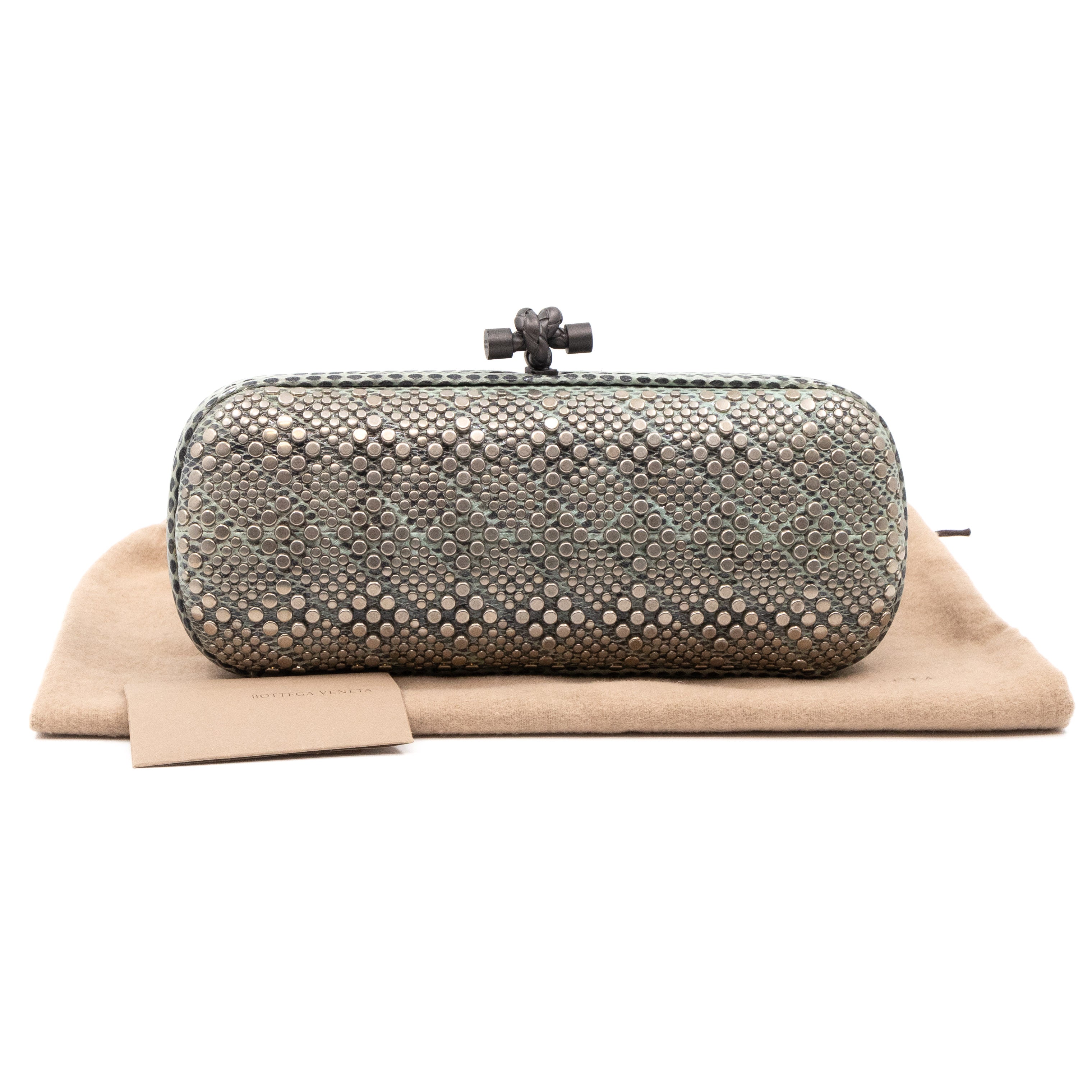Studded Knot Clutch Grey Python