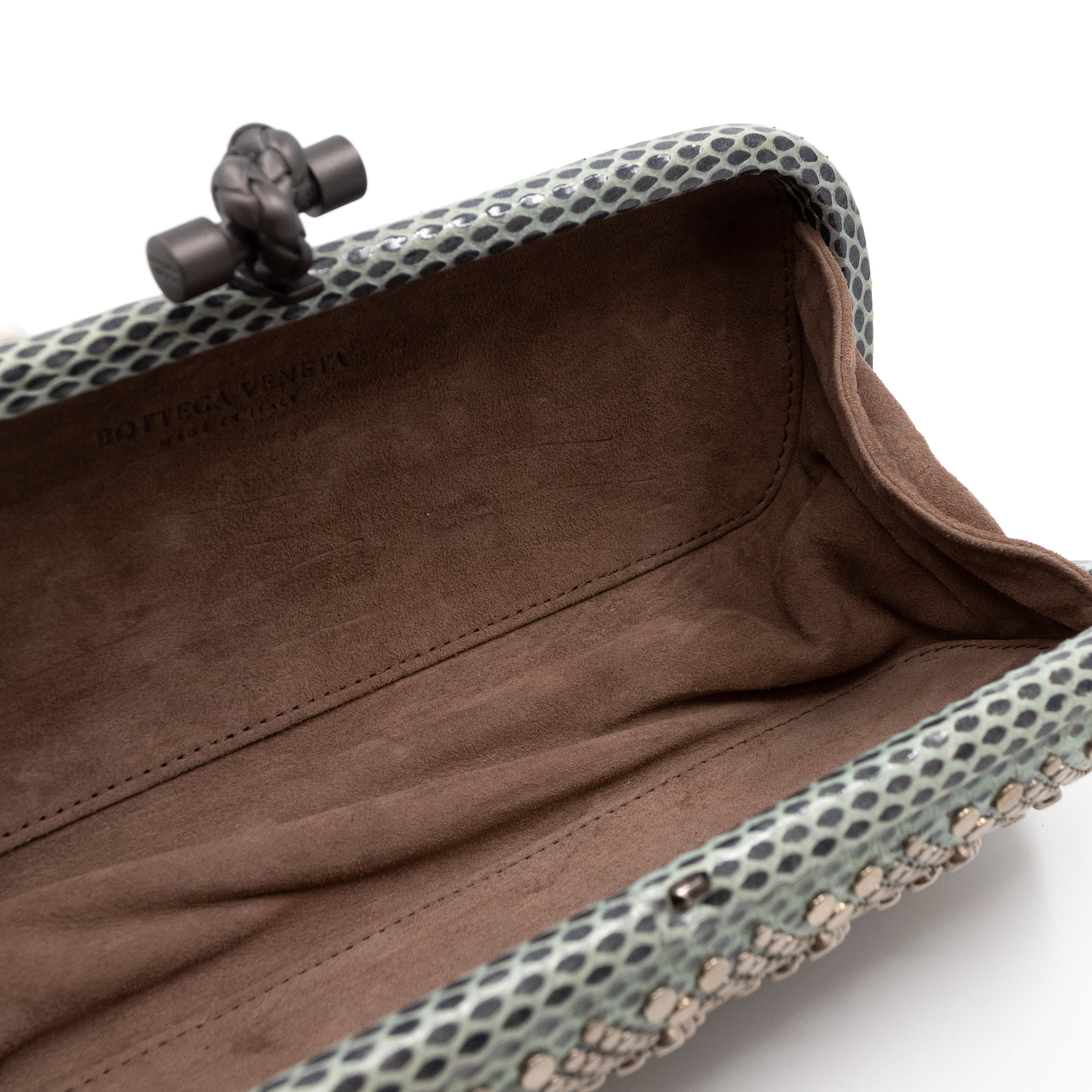 Studded Knot Clutch Grey Python