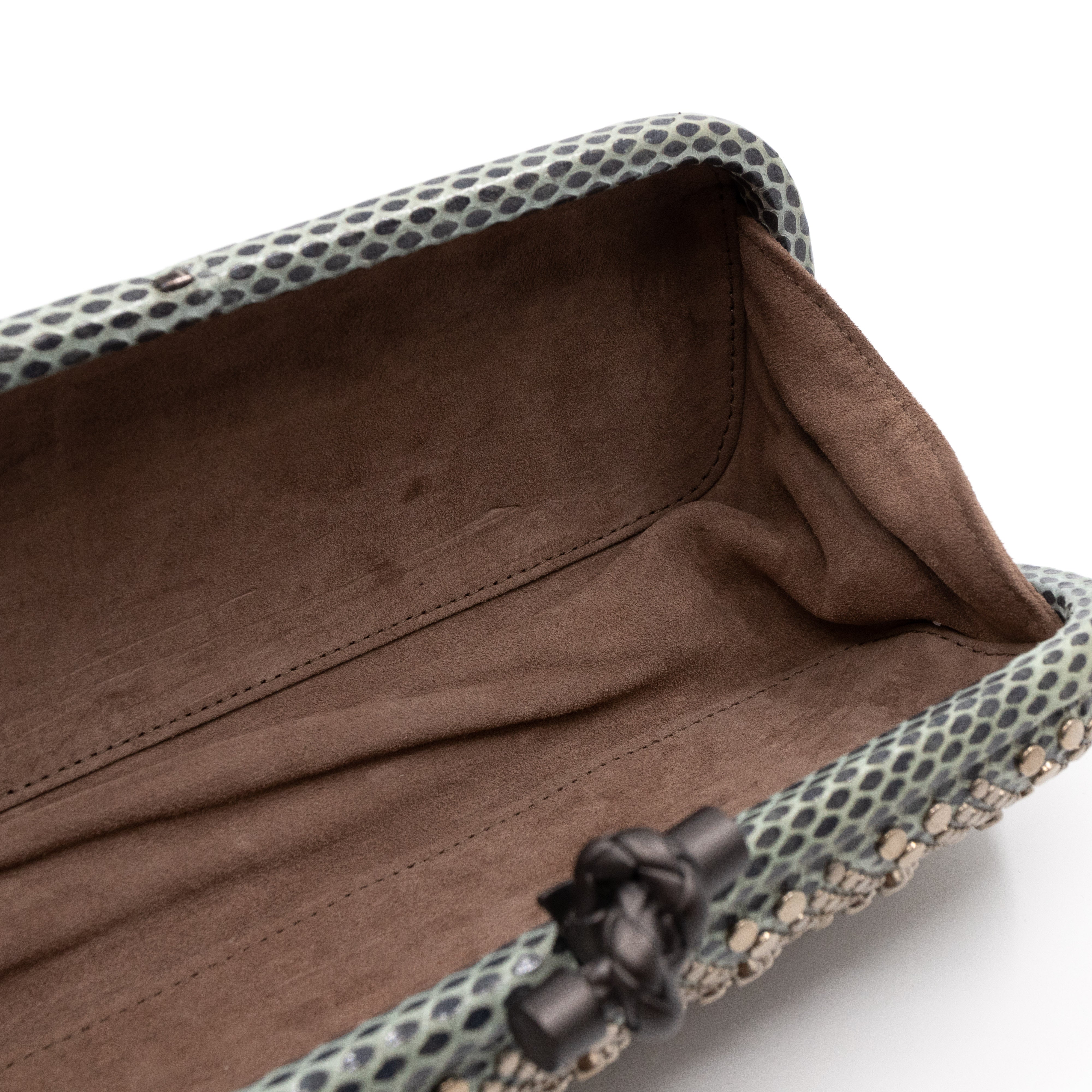 Studded Knot Clutch Grey Python