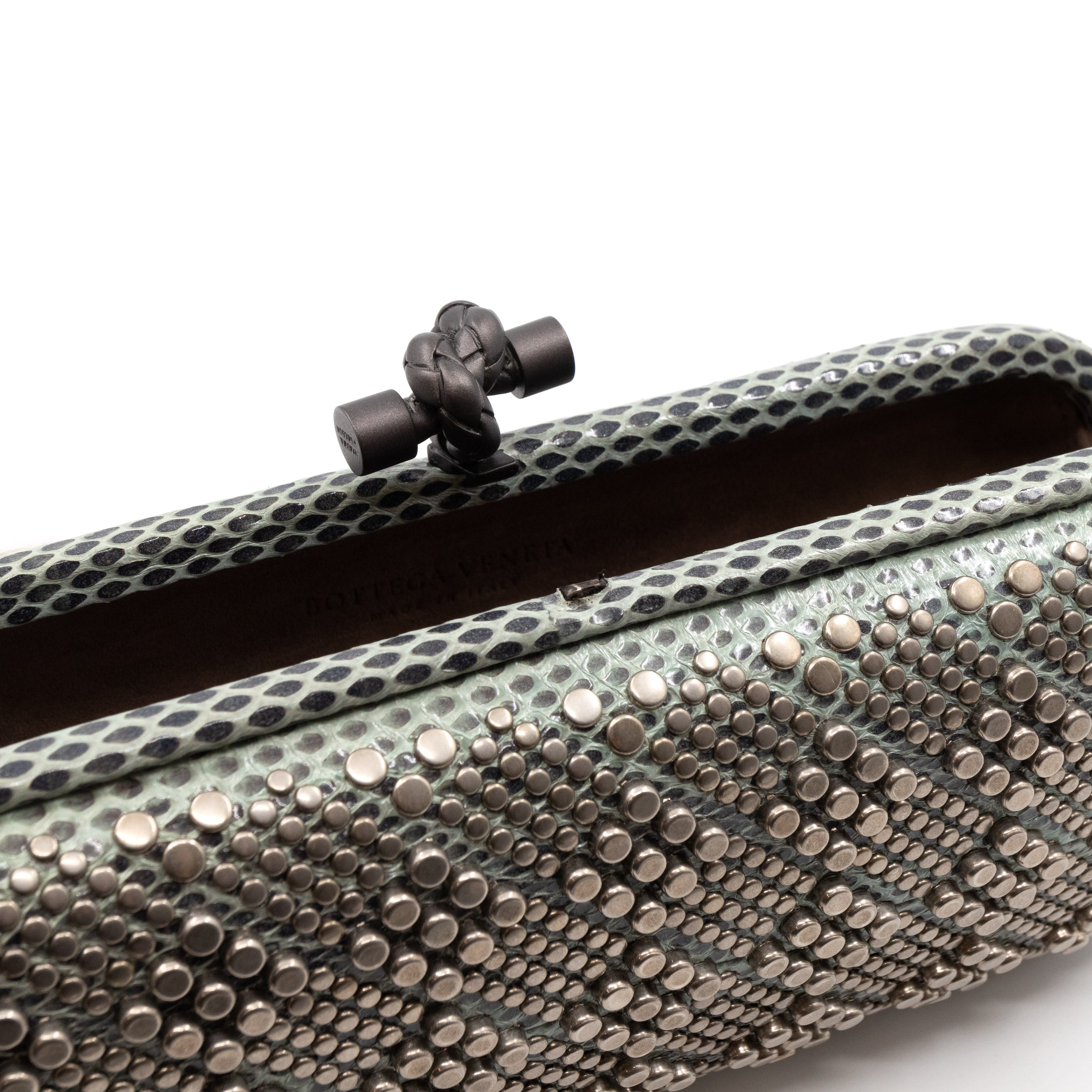 Studded Knot Clutch Grey Python