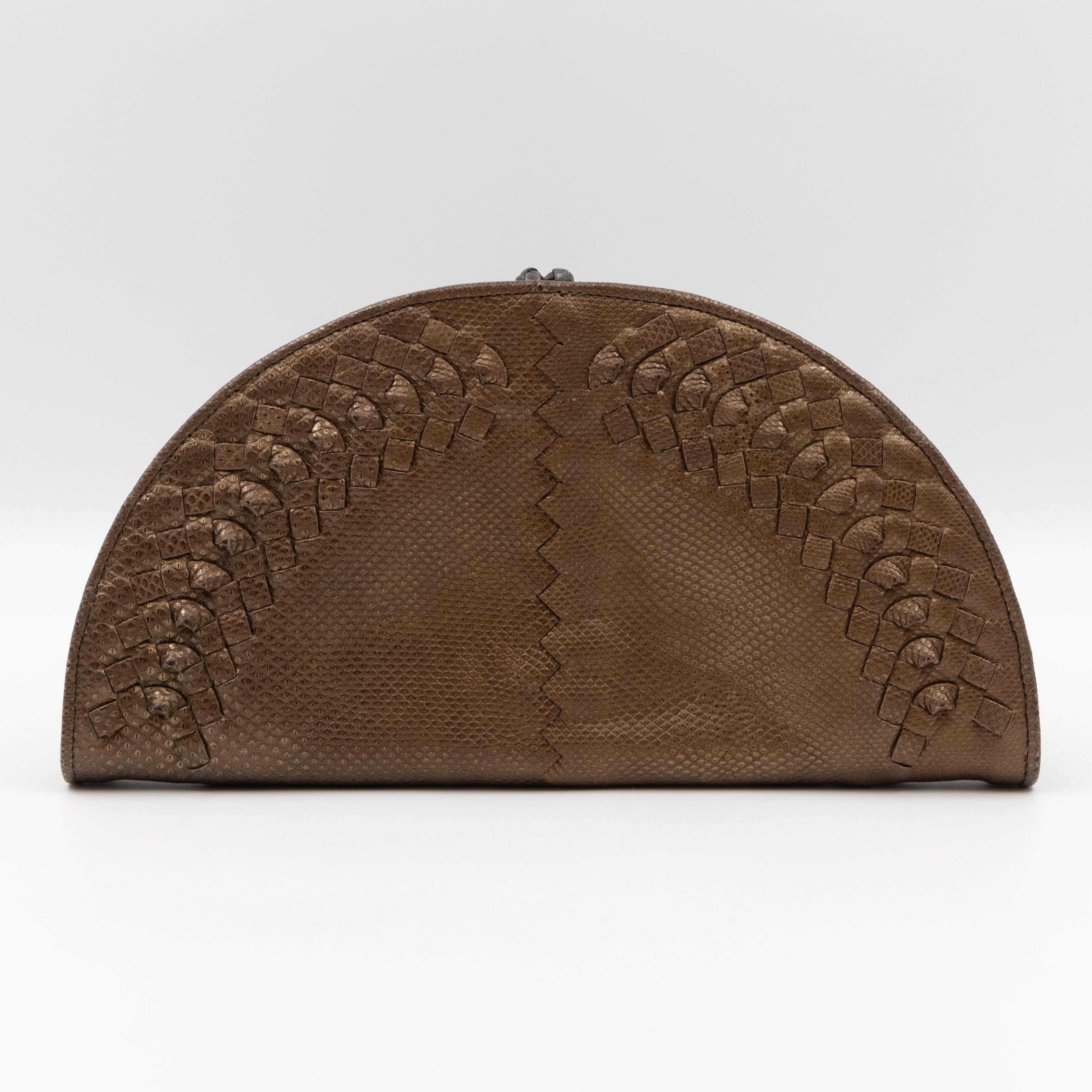 Half Moon Intrecciato Clutch Bronze Lizard