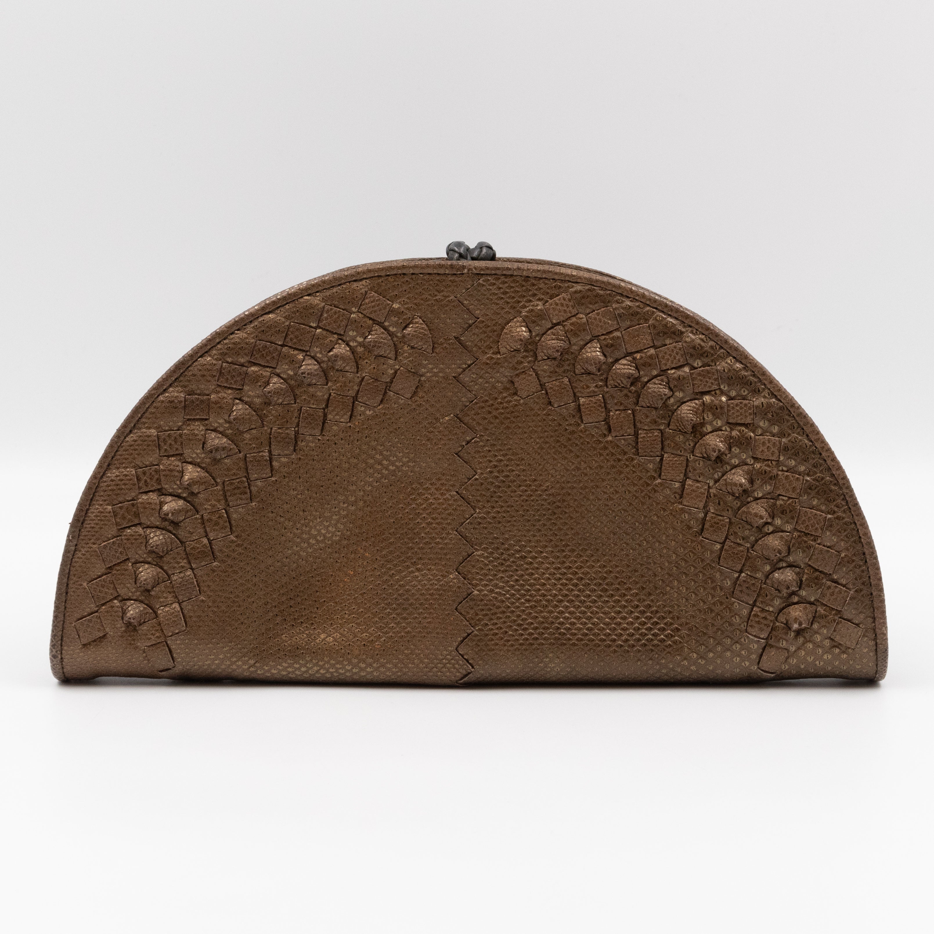 Half Moon Intrecciato Clutch Bronze Lizard