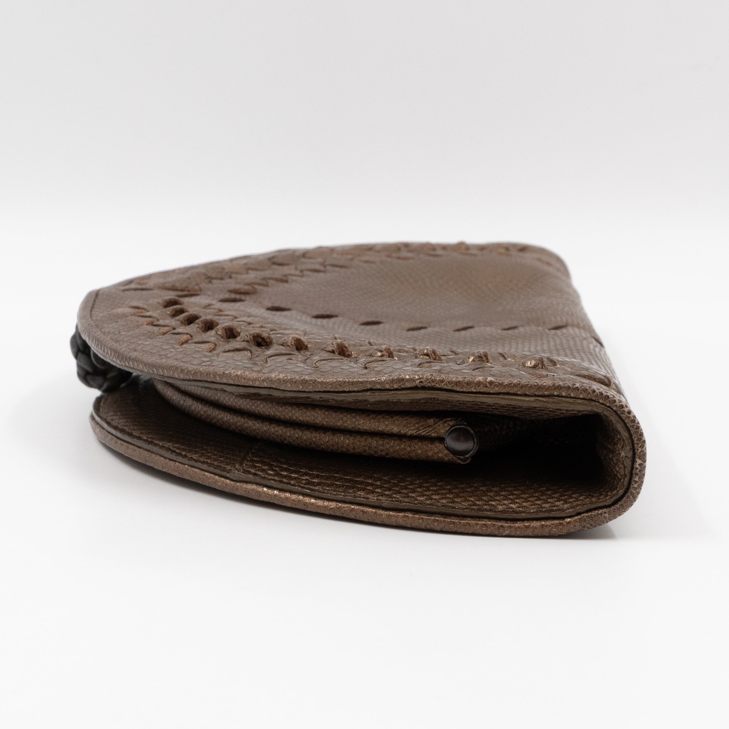 Half Moon Intrecciato Clutch Bronze Lizard