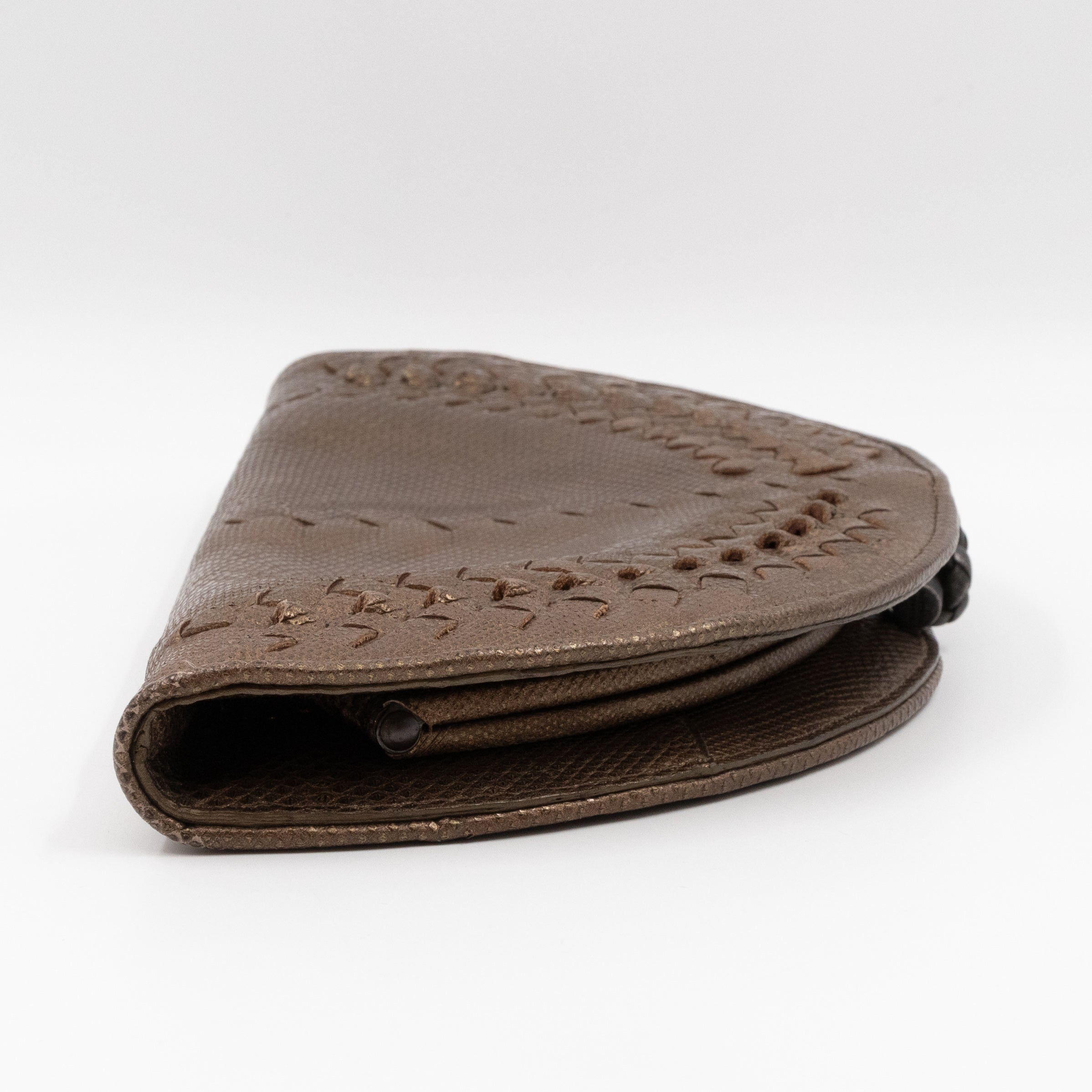 Half Moon Intrecciato Clutch Bronze Lizard
