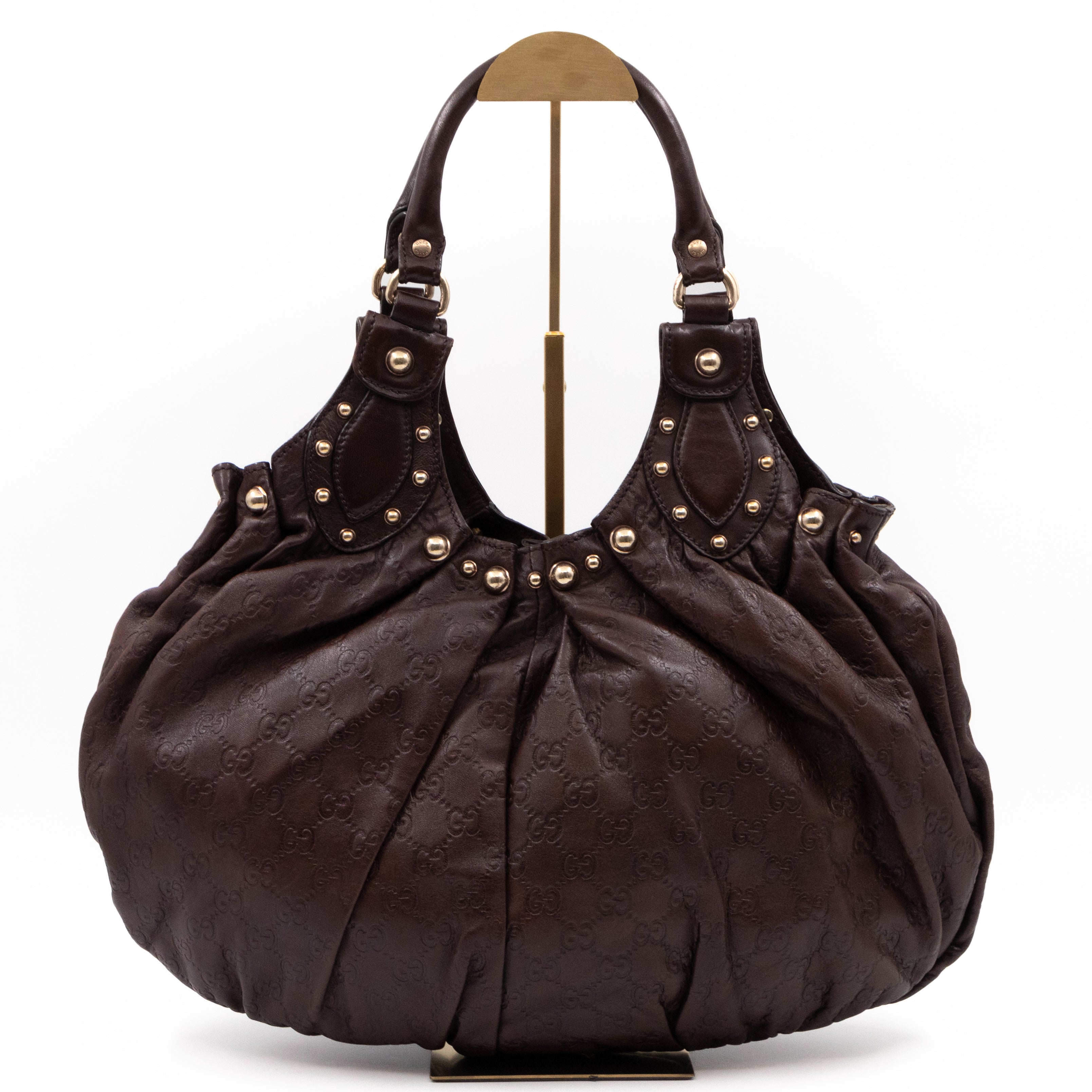 Studded Pelham Hobo Guccissima Leather Brown