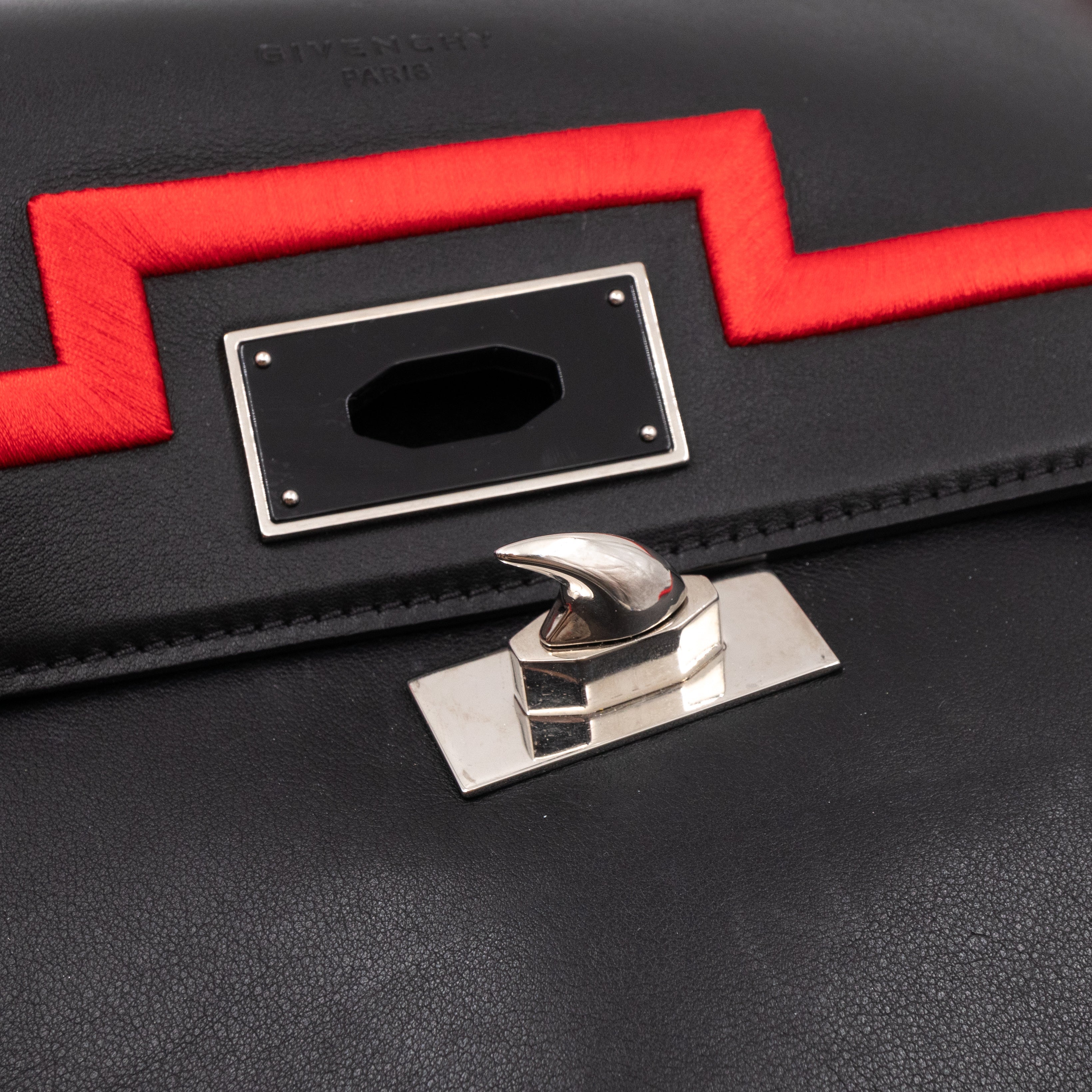 Shark Medium Bag Black Leather Red Frame