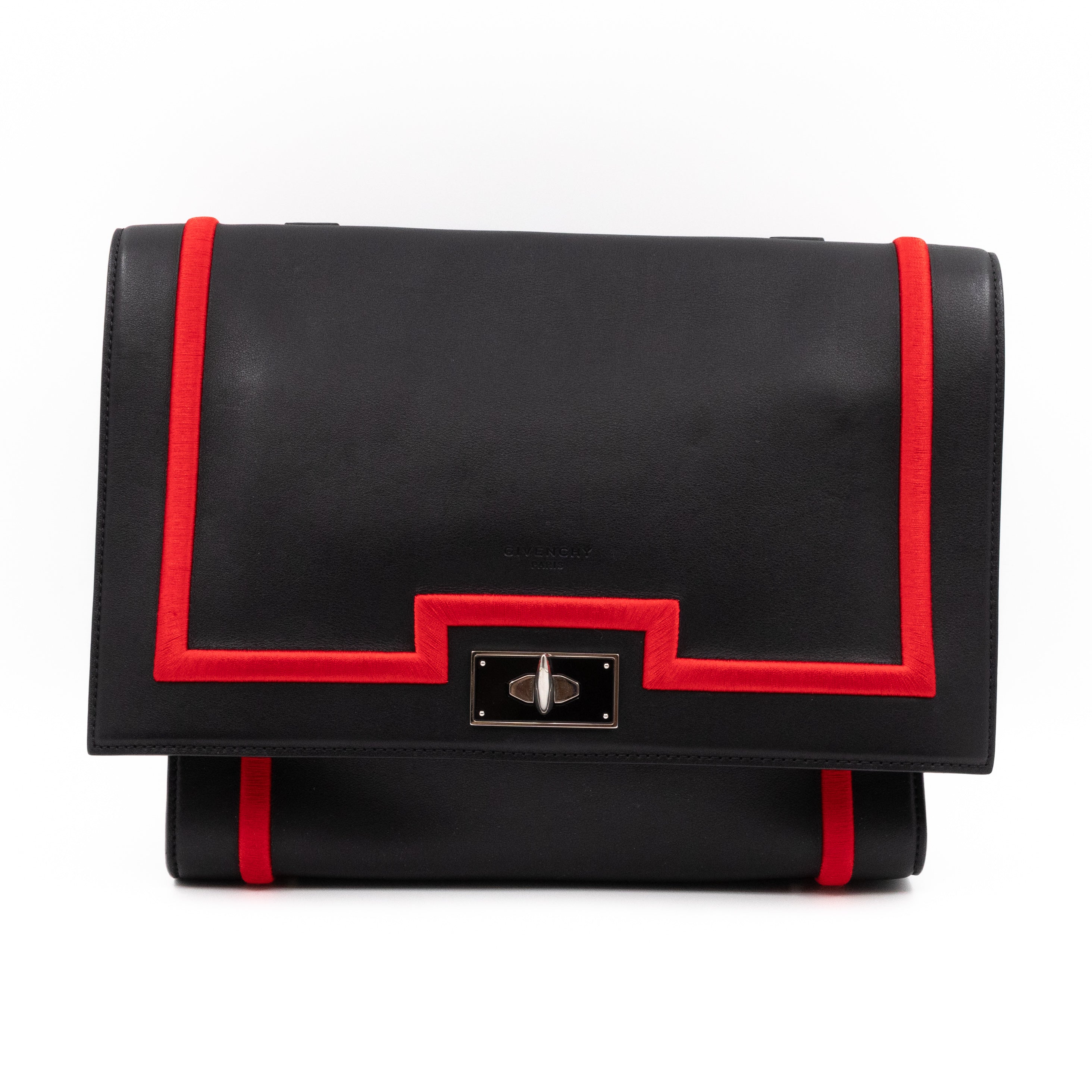 Shark Medium Bag Black Leather Red Frame
