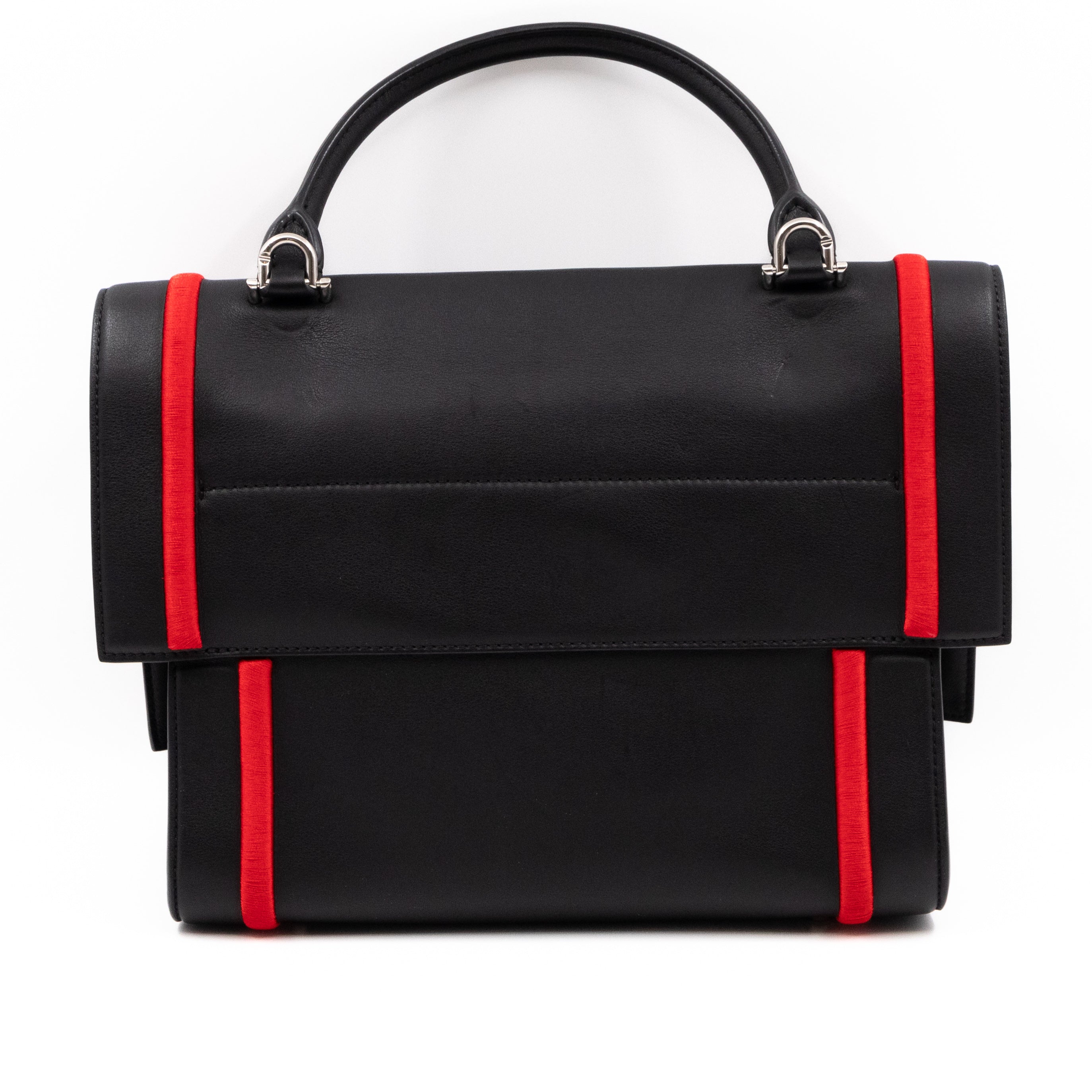Shark Medium Bag Black Leather Red Frame