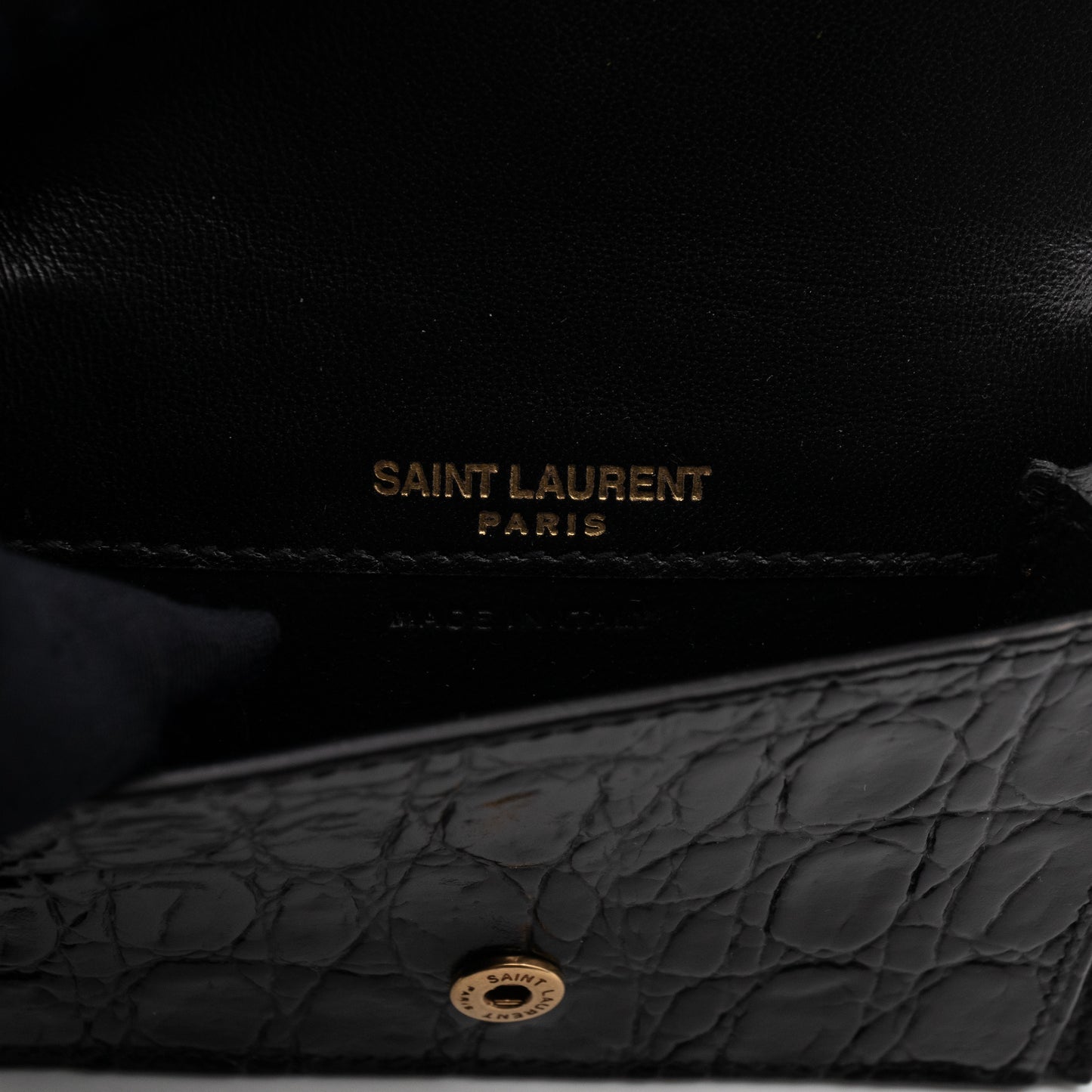 Uptown Flap Card Holder Black Croc Embossed Leather