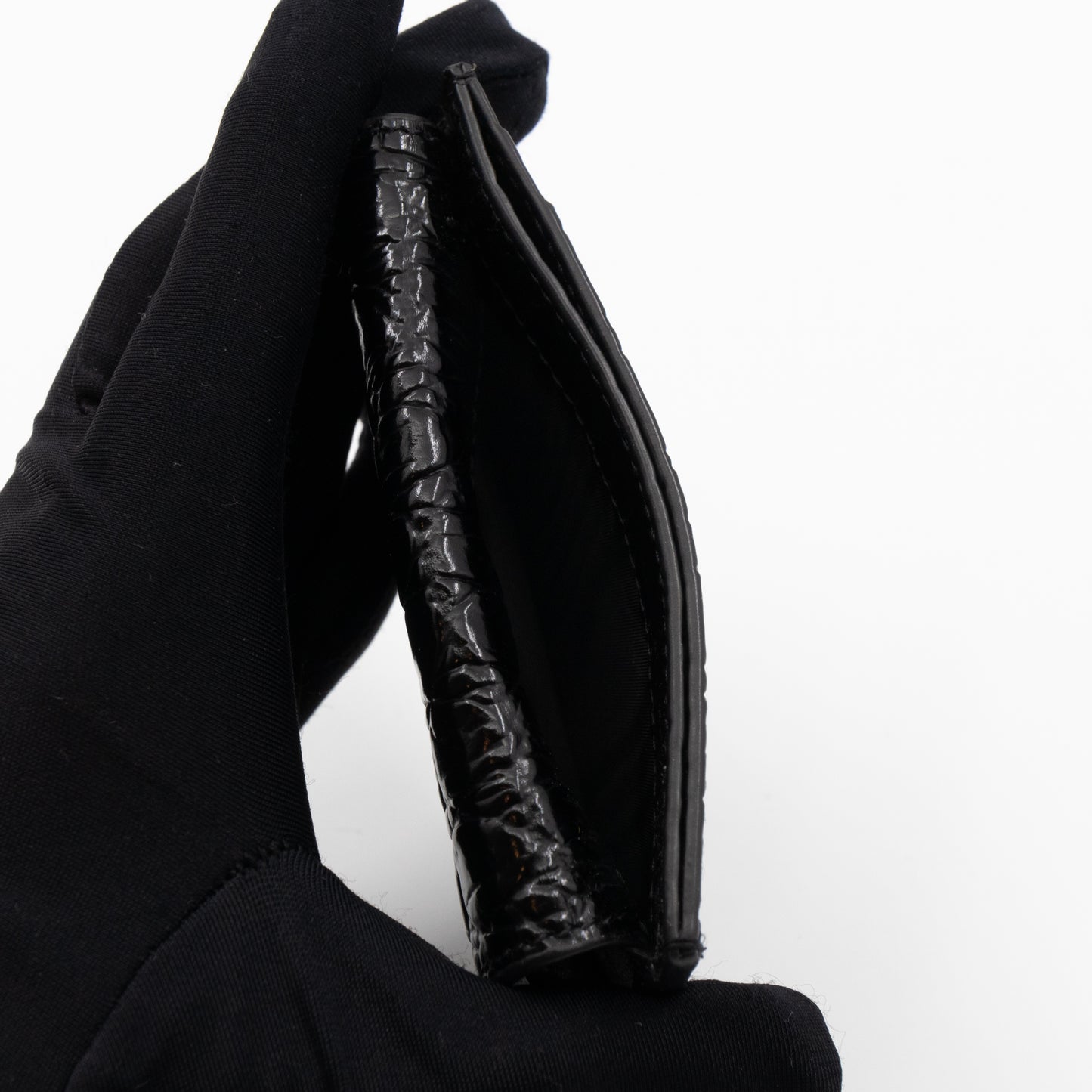 Uptown Flap Card Holder Black Croc Embossed Leather