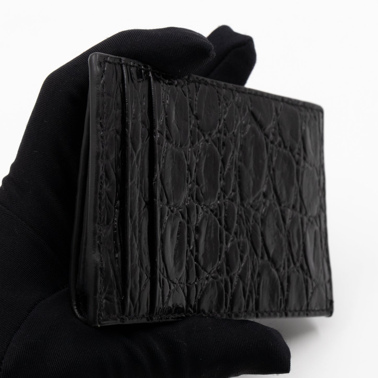 Uptown Flap Card Holder Black Croc Embossed Leather