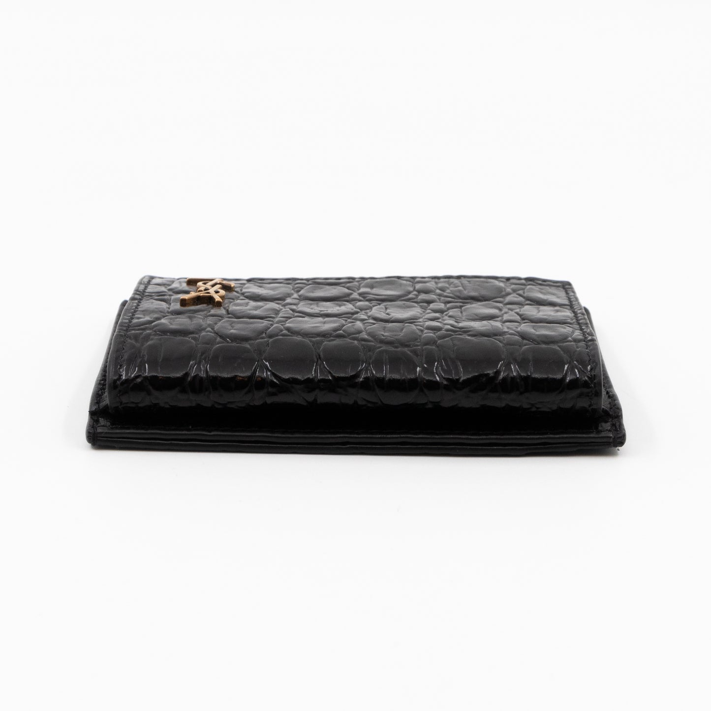 Uptown Flap Card Holder Black Croc Embossed Leather