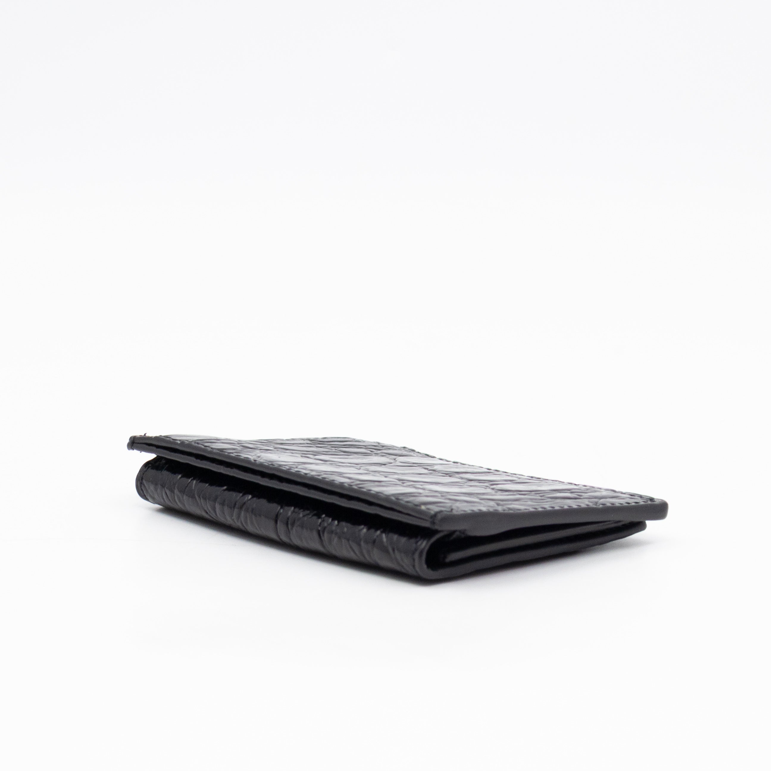 Uptown Flap Card Holder Black Croc Embossed Leather