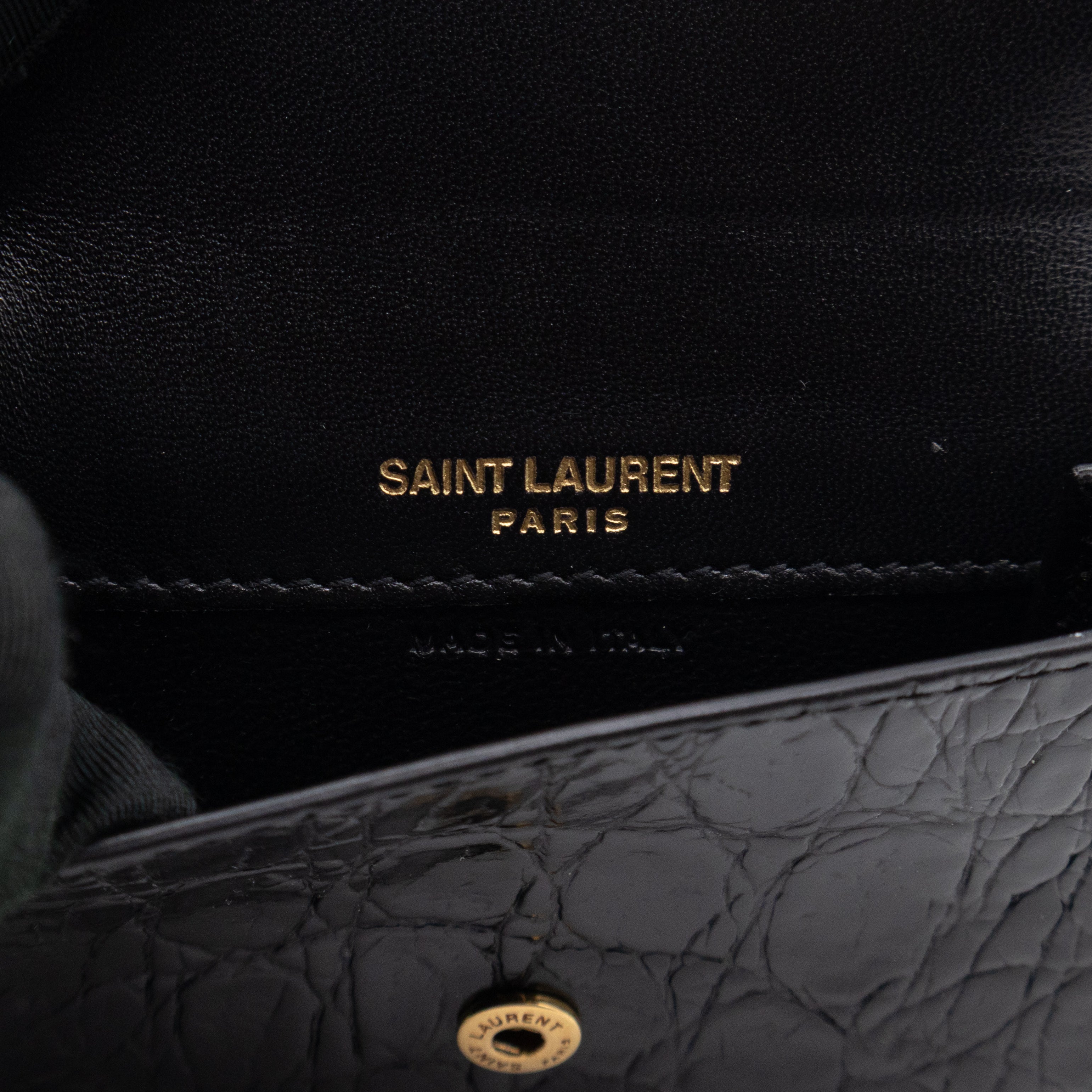 Uptown Flap Card Holder Black Croc Embossed Leather