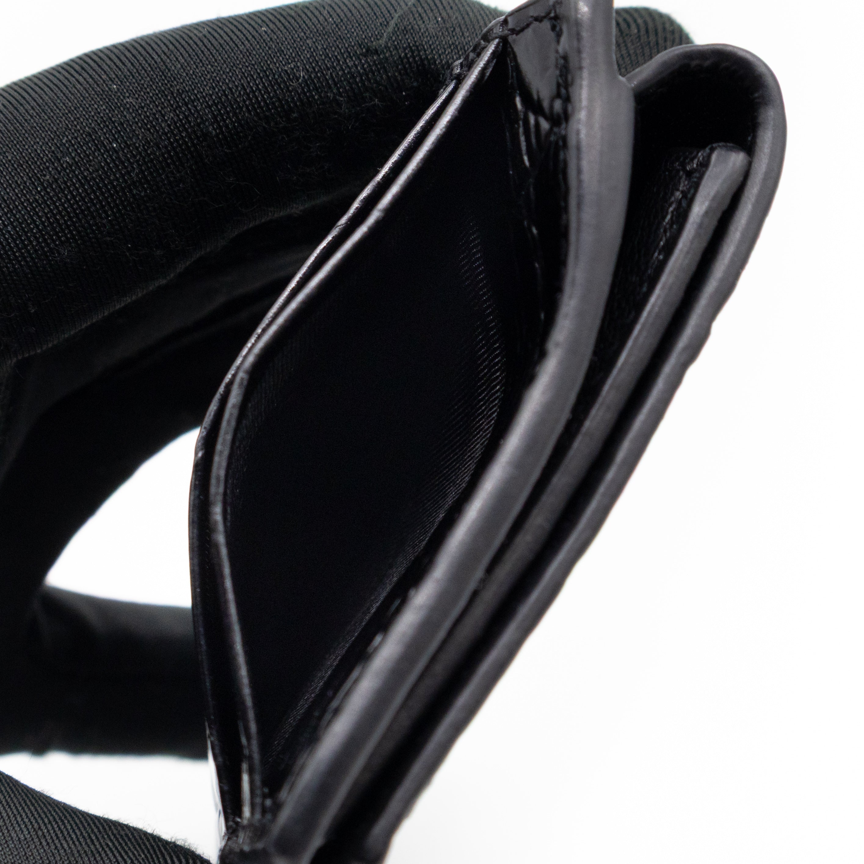 Uptown Flap Card Holder Black Croc Embossed Leather
