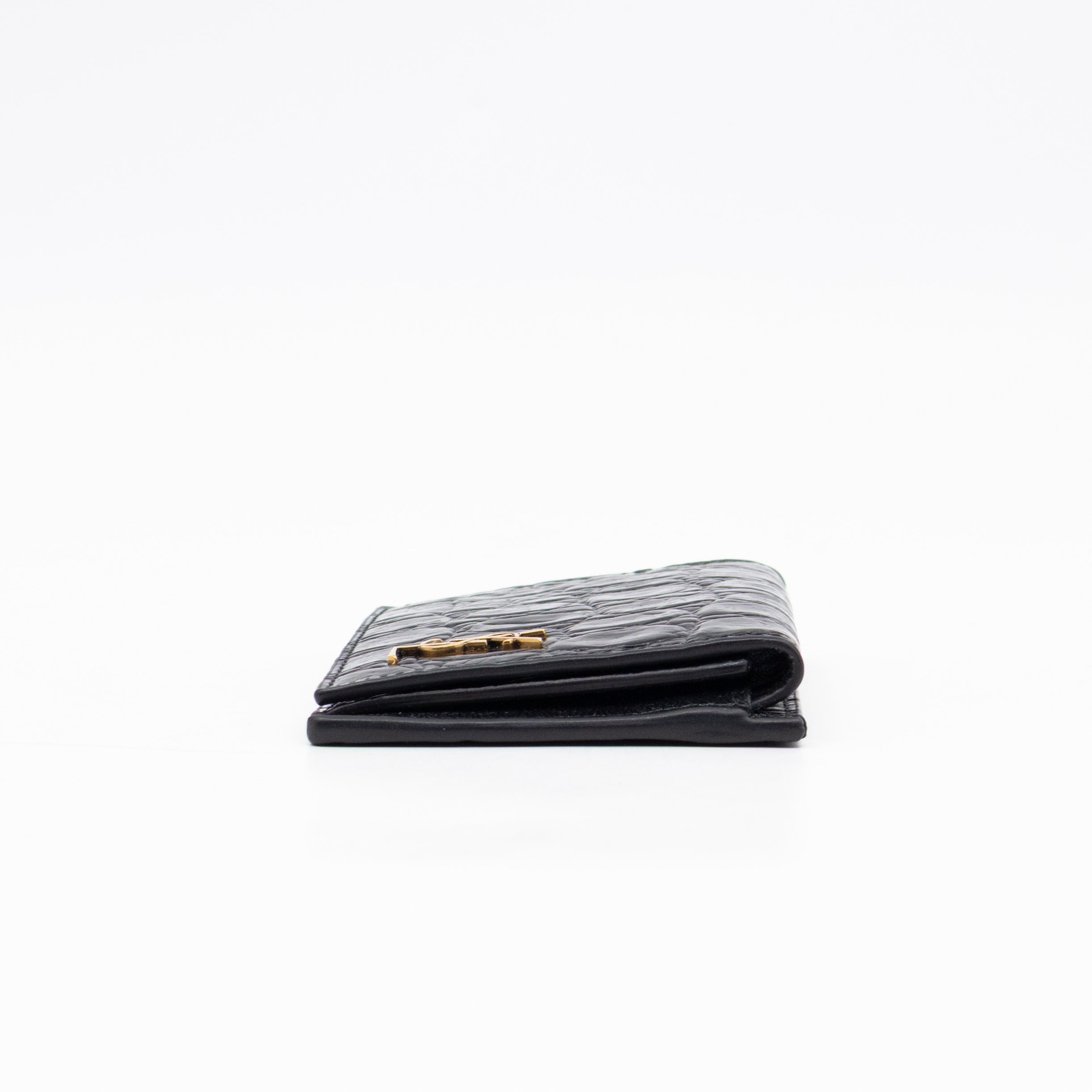 Uptown Flap Card Holder Black Croc Embossed Leather
