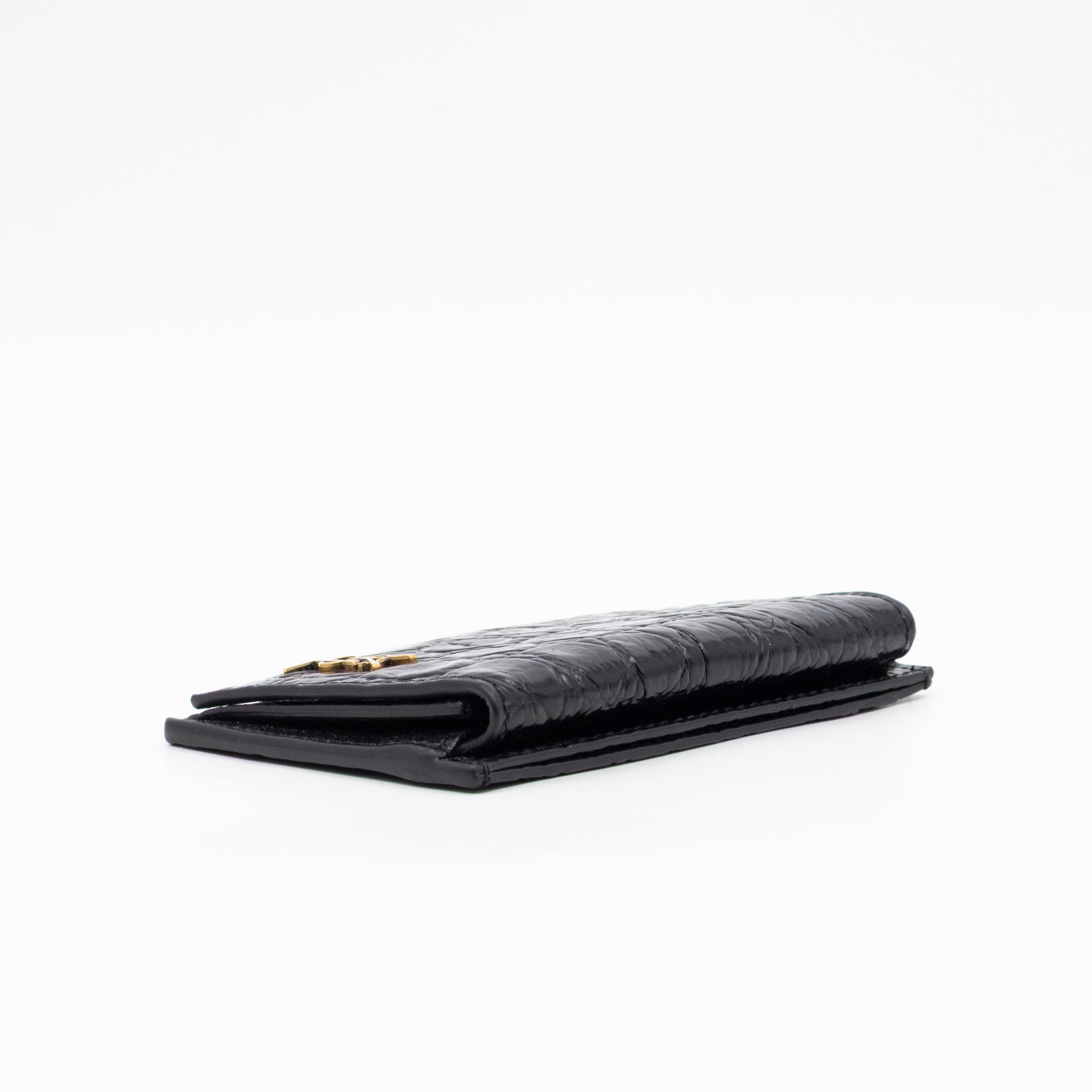 Uptown Flap Card Holder Black Croc Embossed Leather