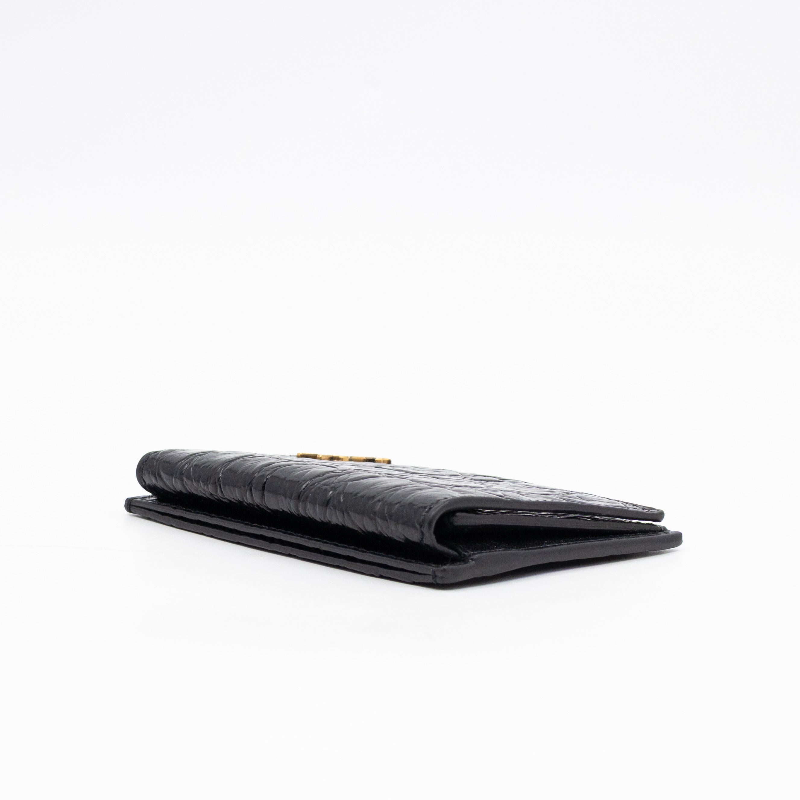 Uptown Flap Card Holder Black Croc Embossed Leather