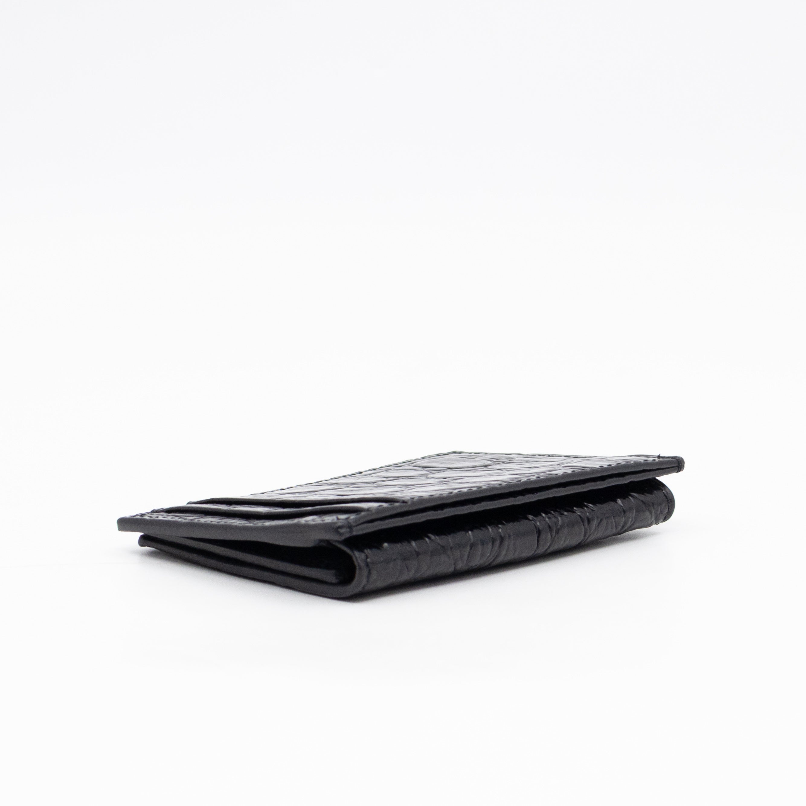 Uptown Flap Card Holder Black Croc Embossed Leather