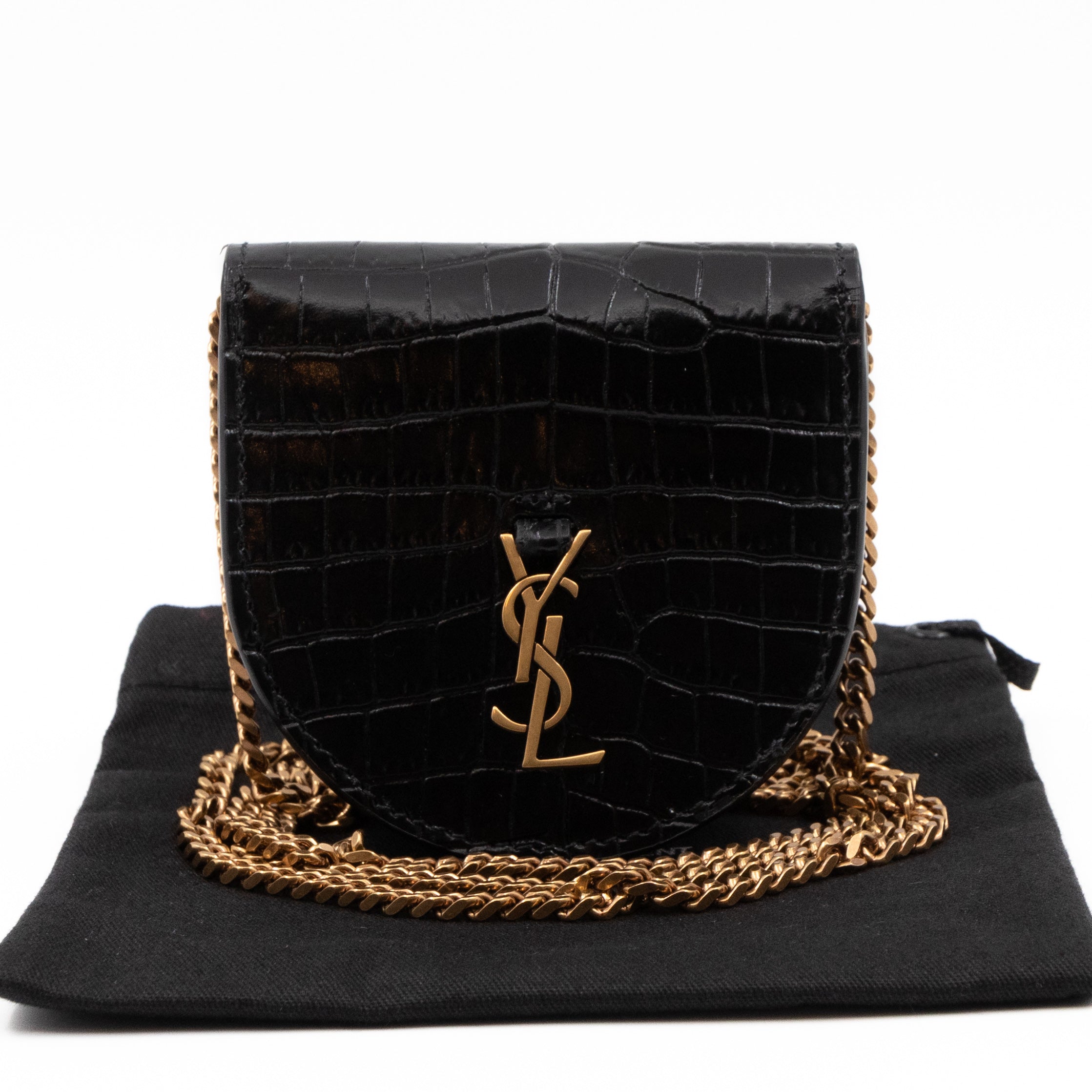 Le K Baby Chain Crossbody Bag Crocodile Embossed Leather