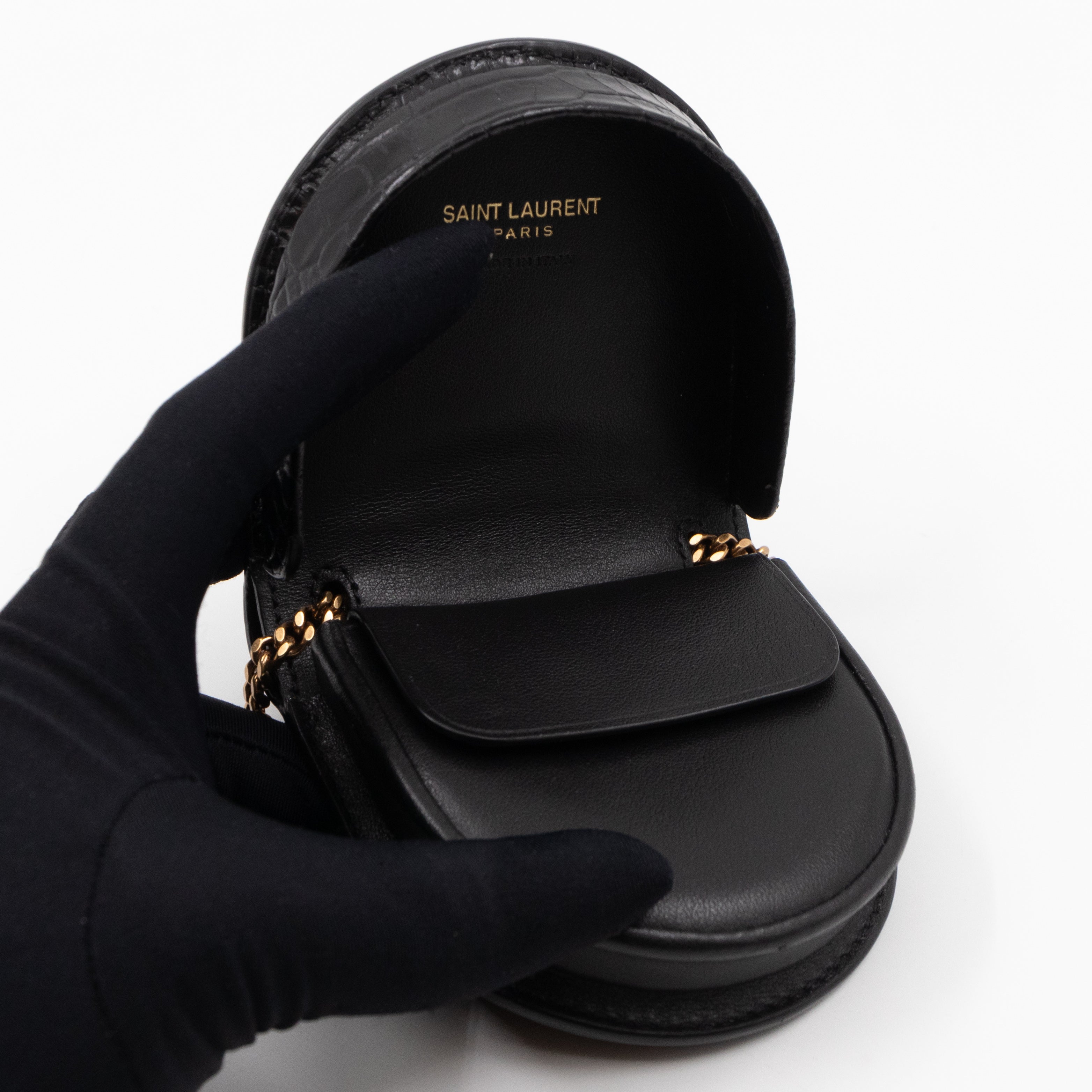 Le K Baby Chain Crossbody Bag Crocodile Embossed Leather