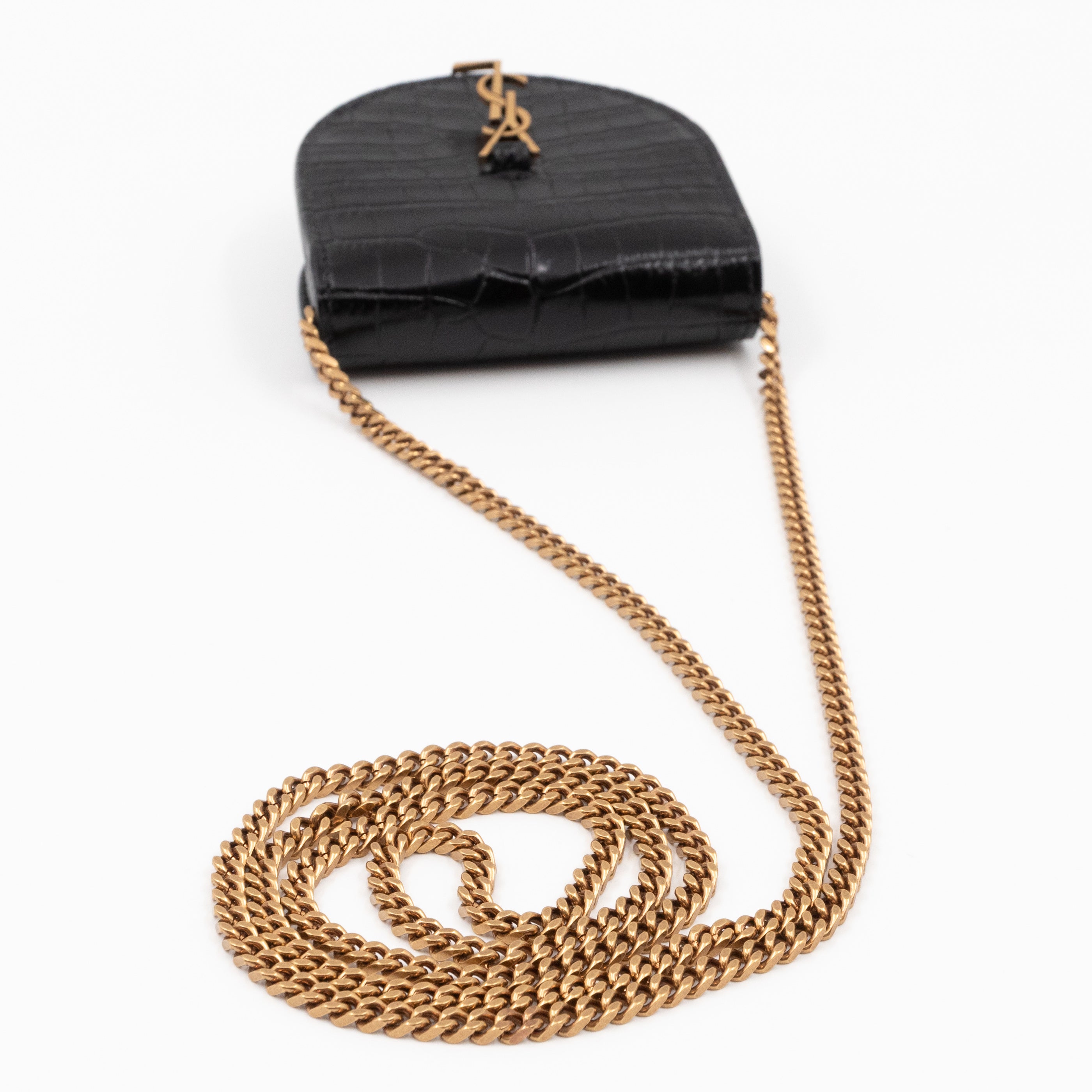 Le K Baby Chain Crossbody Bag Crocodile Embossed Leather