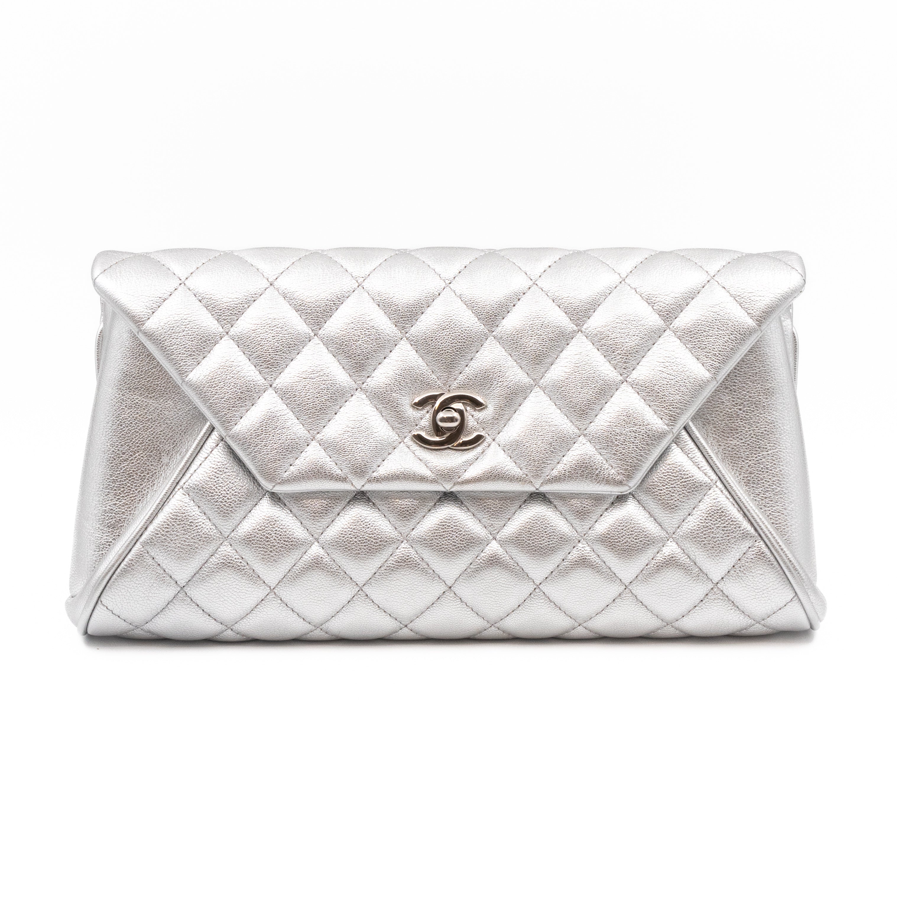 Fold Up Again Clutch Silver Metallic Leather