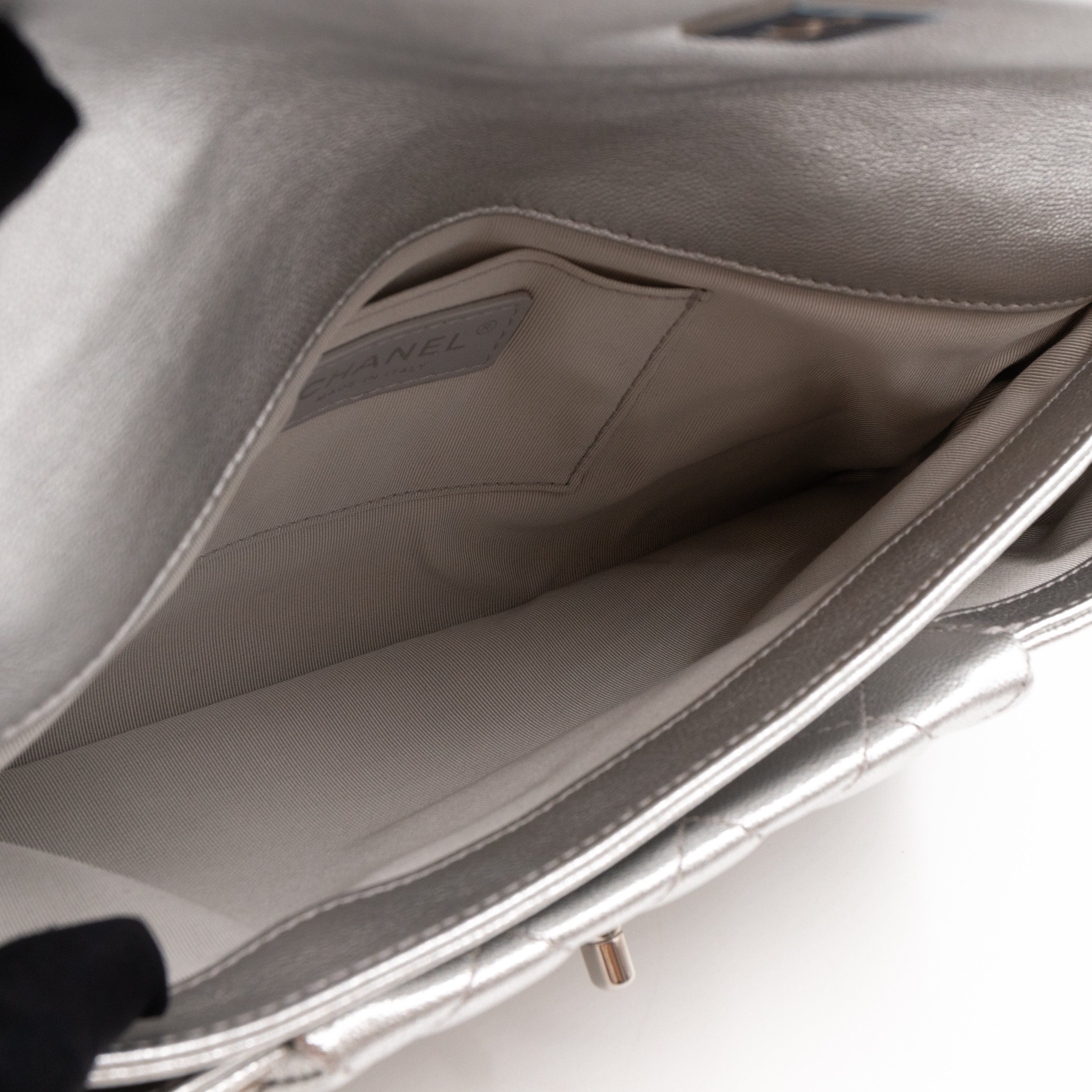 Fold Up Again Clutch Silver Metallic Leather