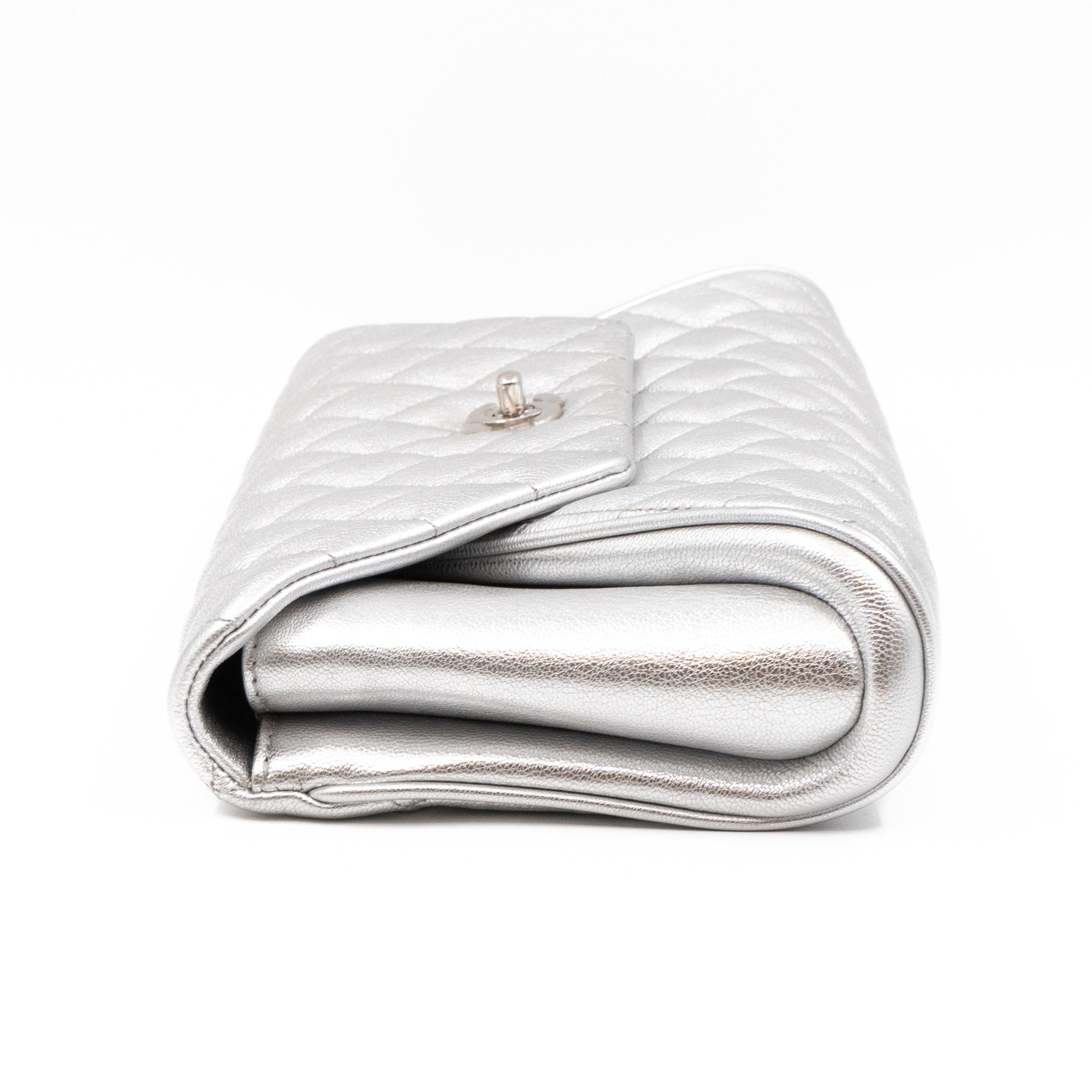 Fold Up Again Clutch Silver Metallic Leather
