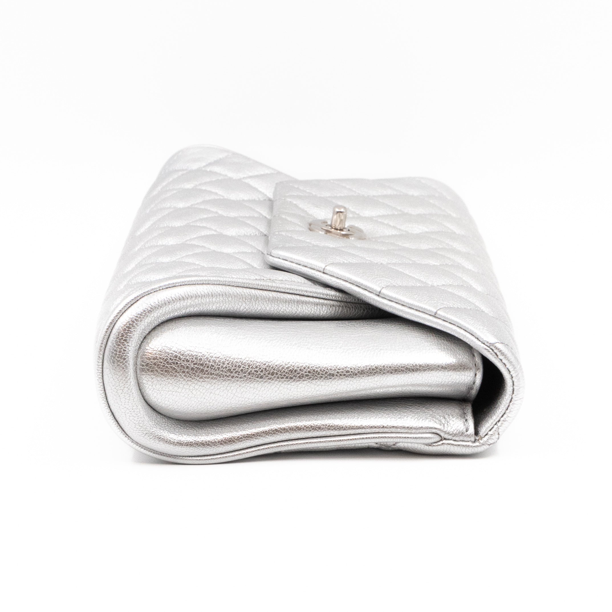 Fold Up Again Clutch Silver Metallic Leather