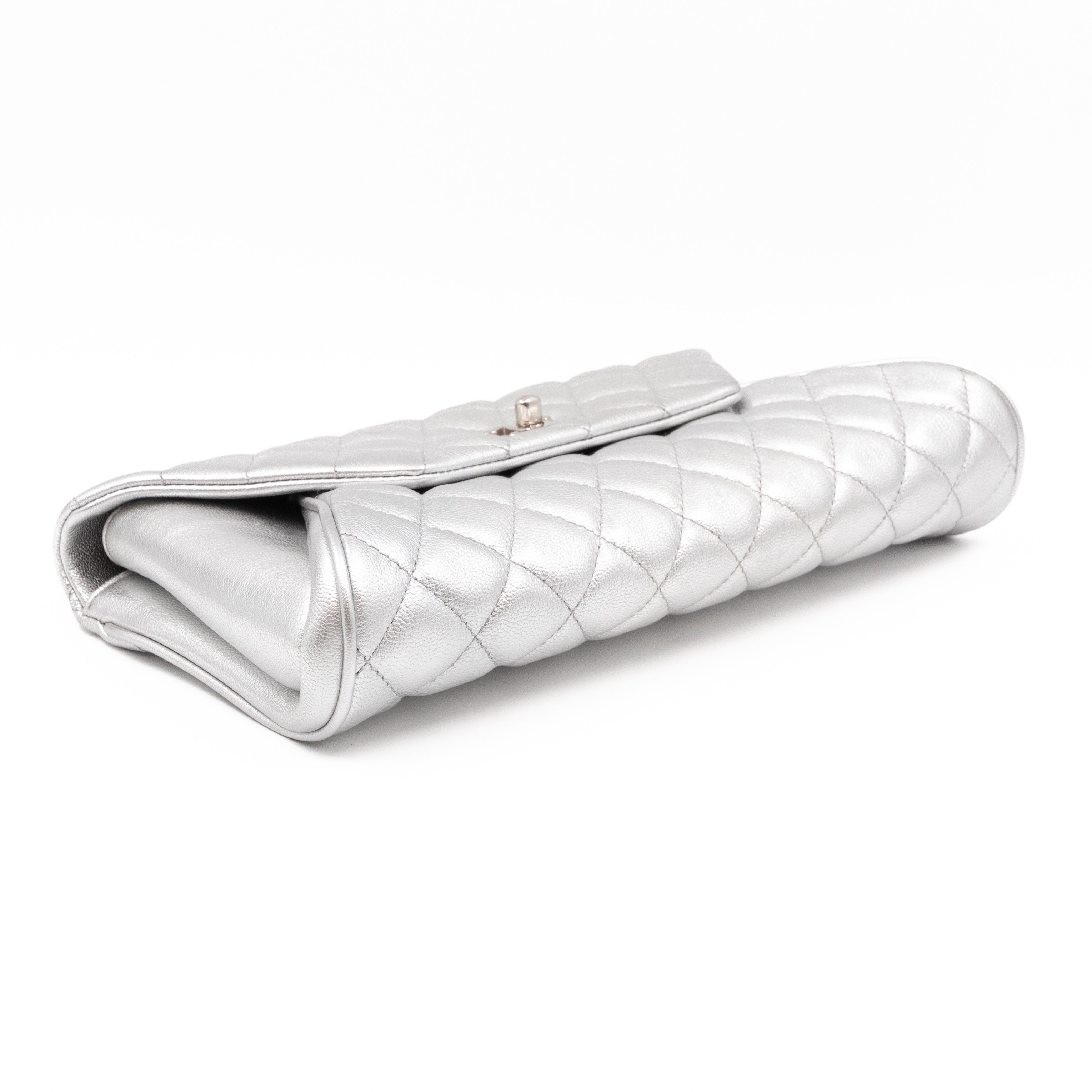Fold Up Again Clutch Silver Metallic Leather