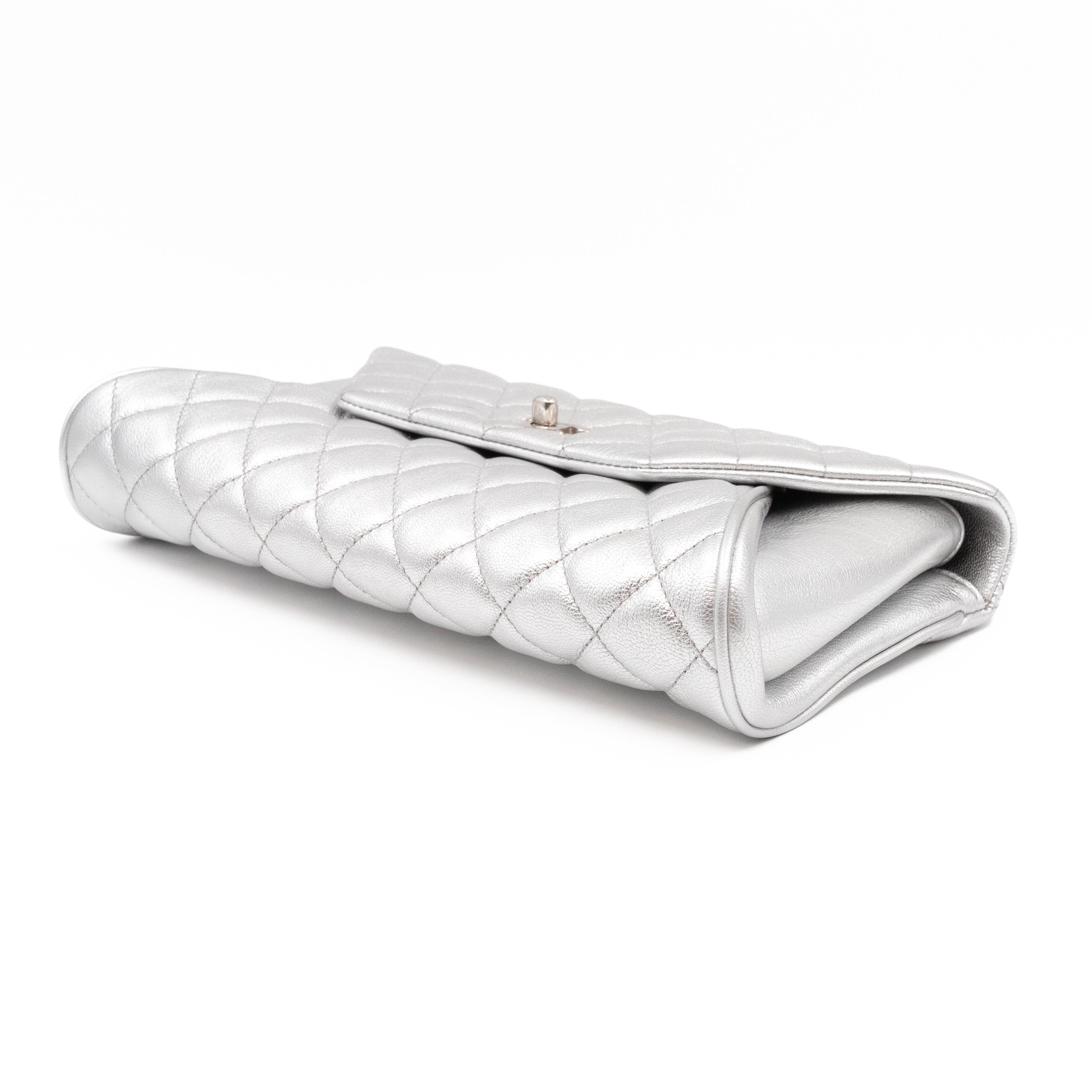 Fold Up Again Clutch Silver Metallic Leather