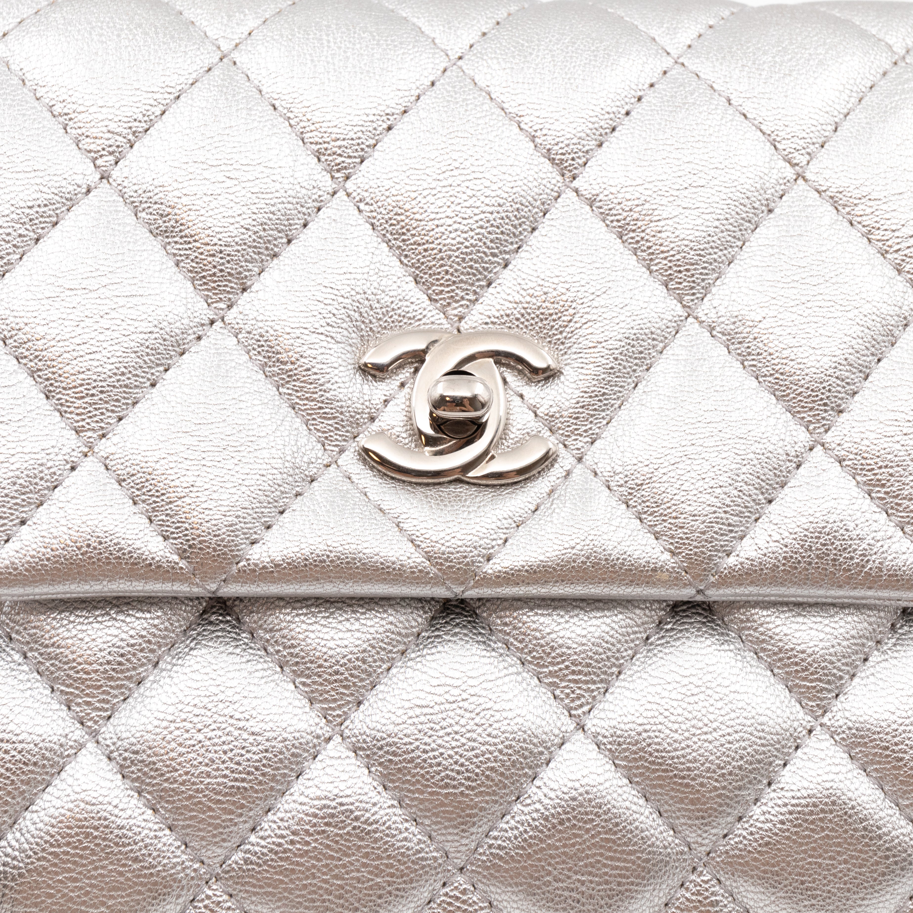 Fold Up Again Clutch Silver Metallic Leather