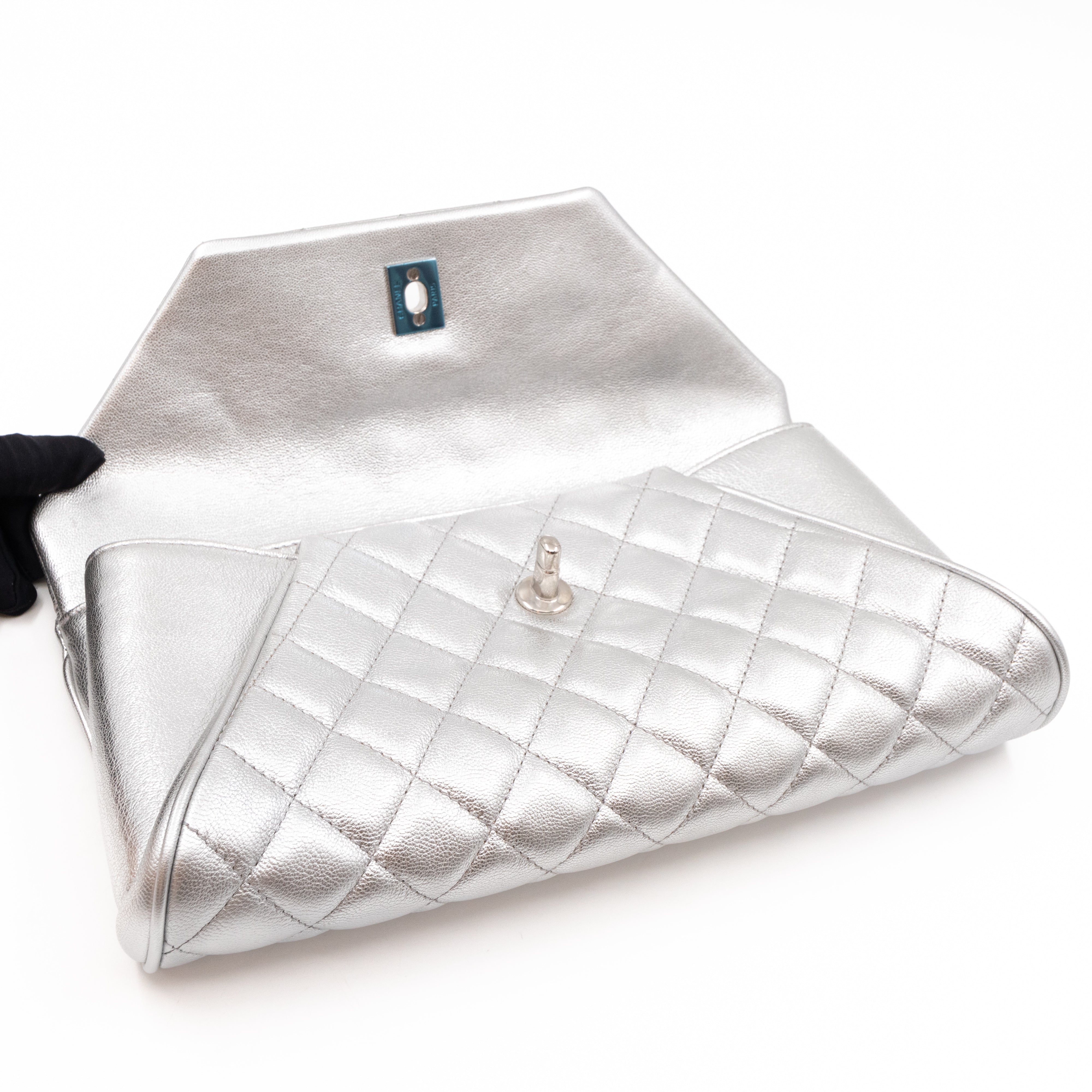 Fold Up Again Clutch Silver Metallic Leather