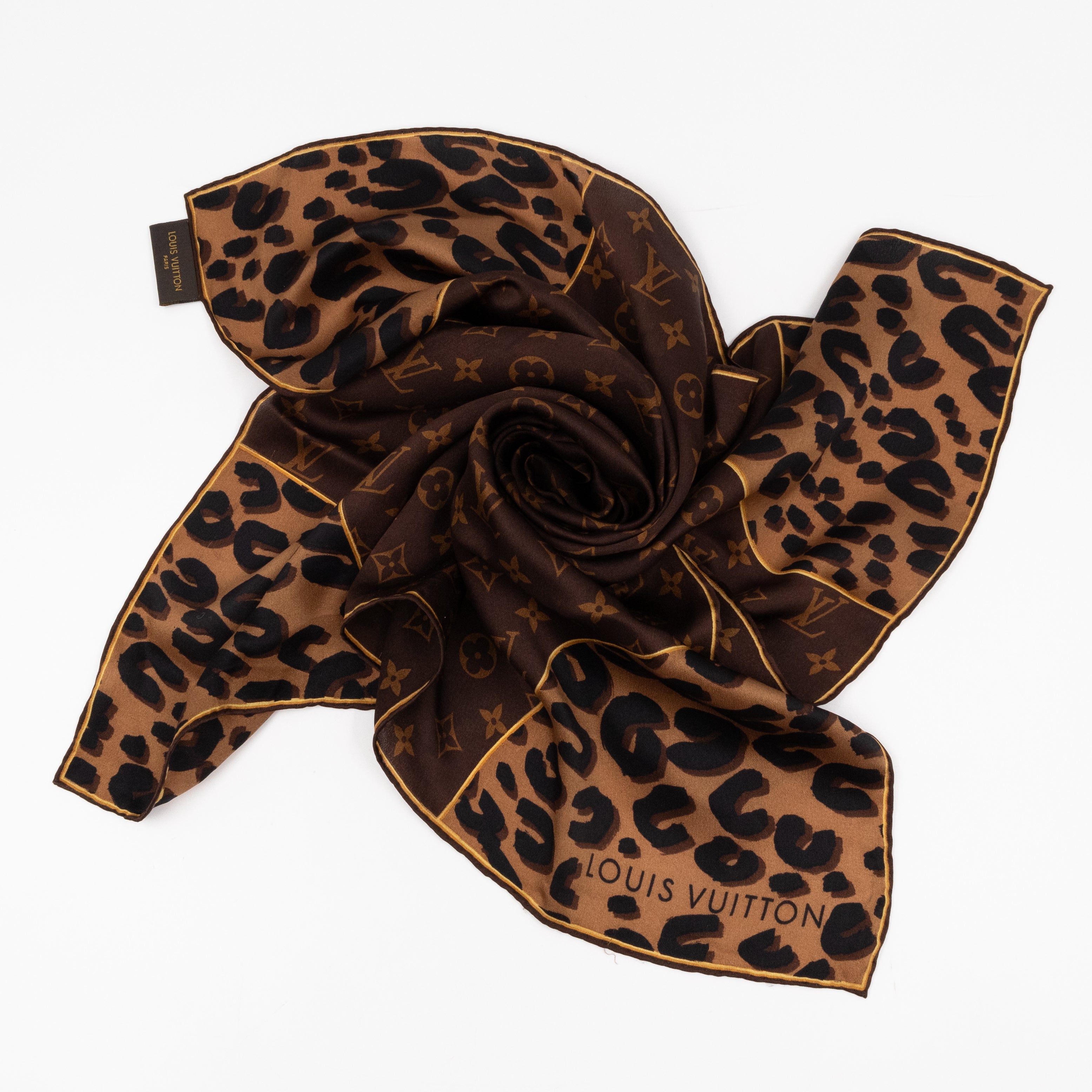 Leopard Monogram Square Silk Scarf 63 cm