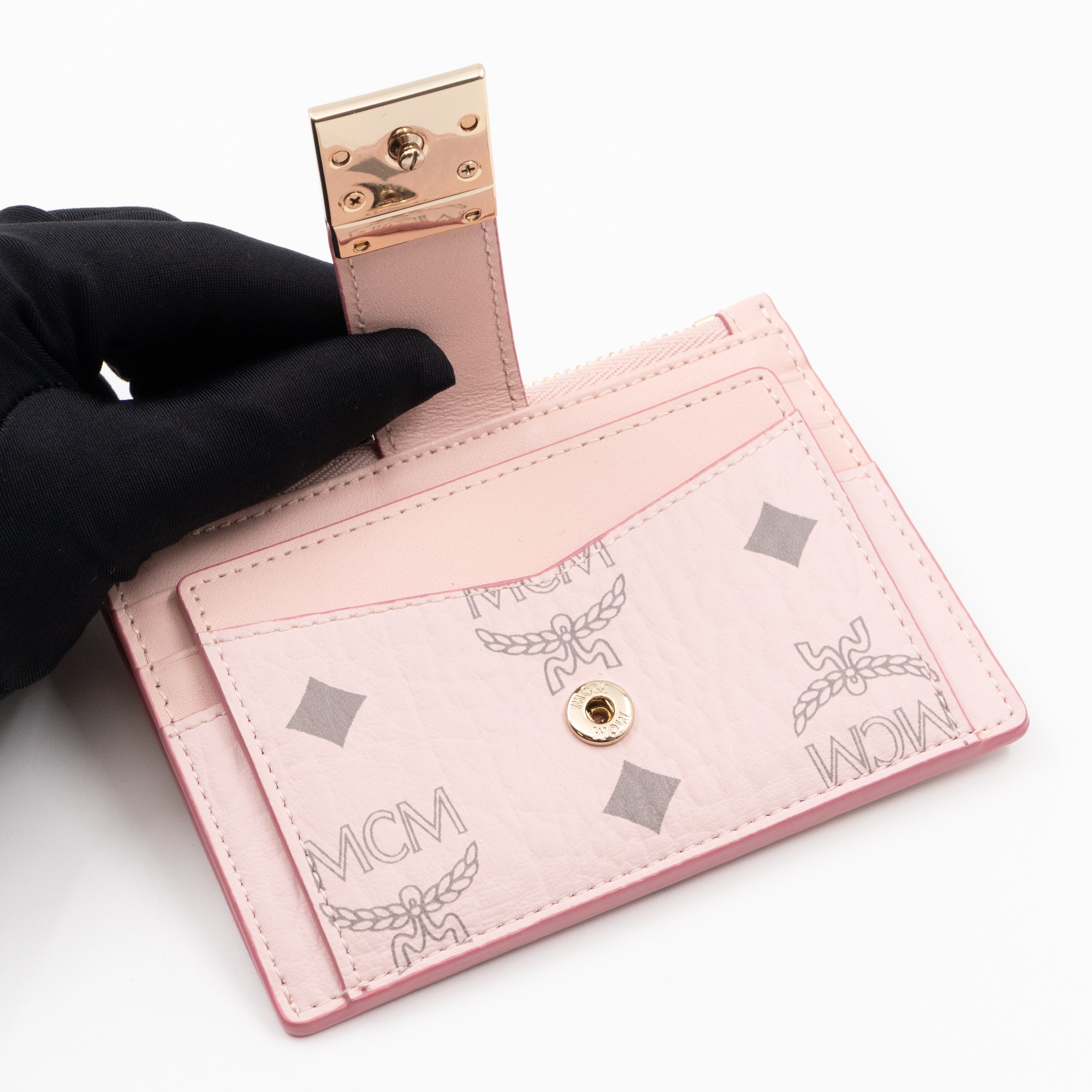 Mini Tracy Zip Card Case Monogram Pink Leather