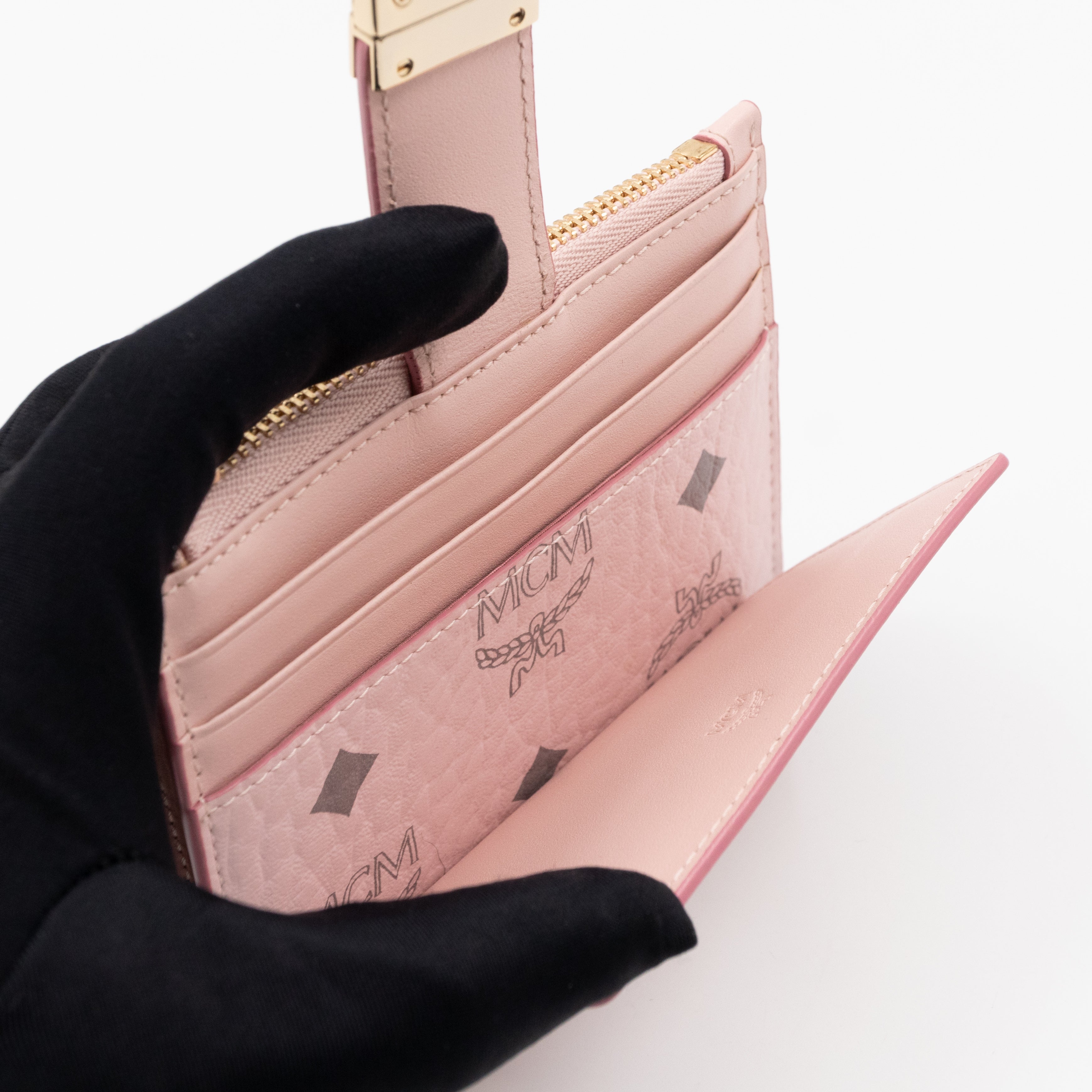 Mini Tracy Zip Card Case Monogram Pink Leather